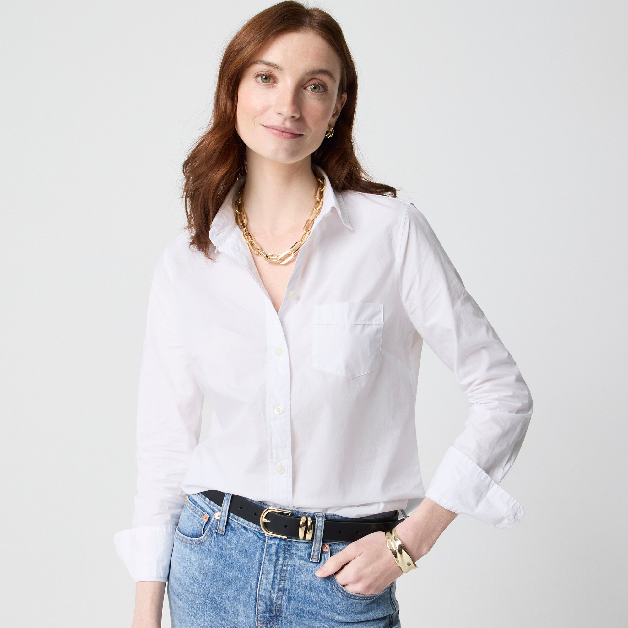 Button-up cotton poplin shirt in signature fit