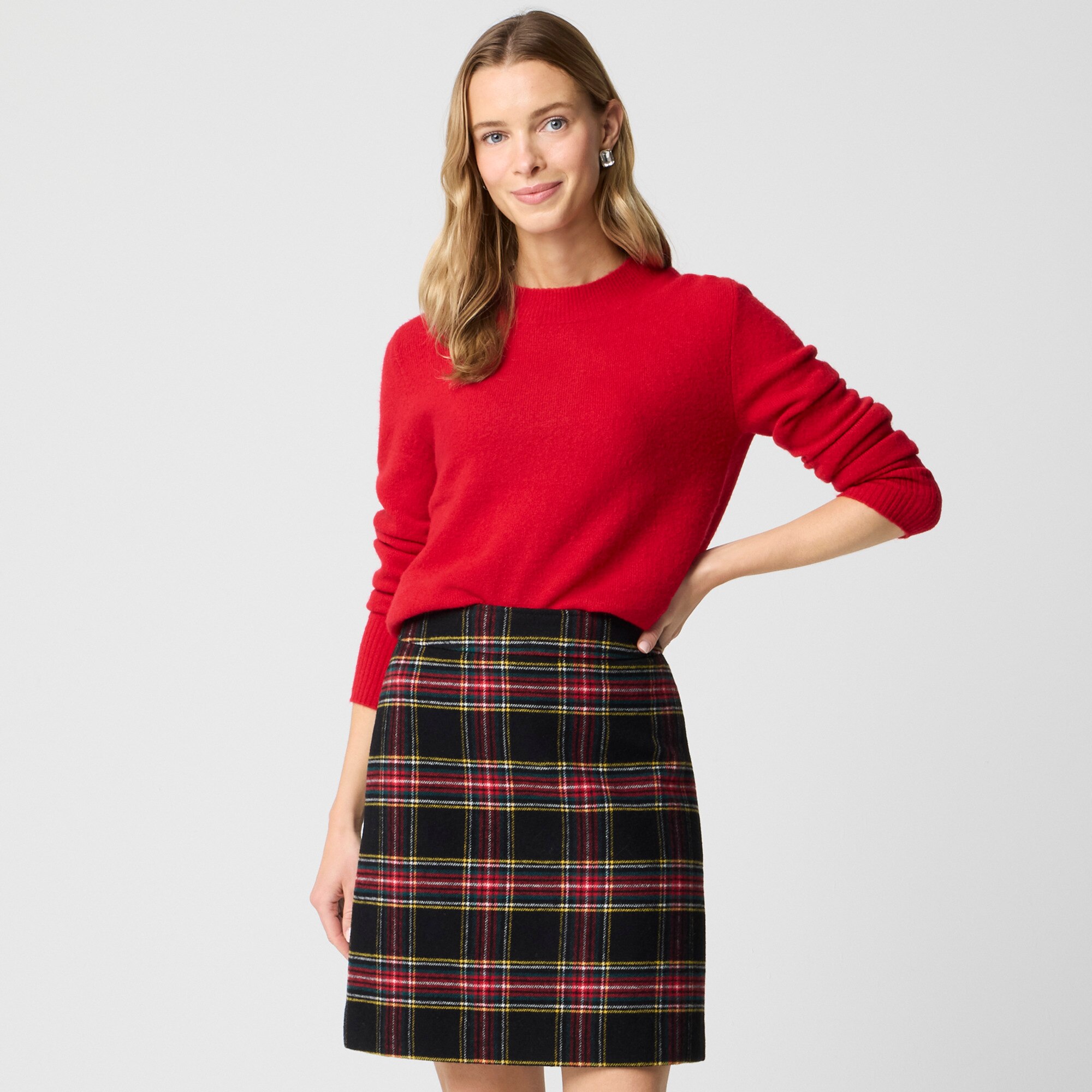 Plaid wool-blend A-line mini skirt