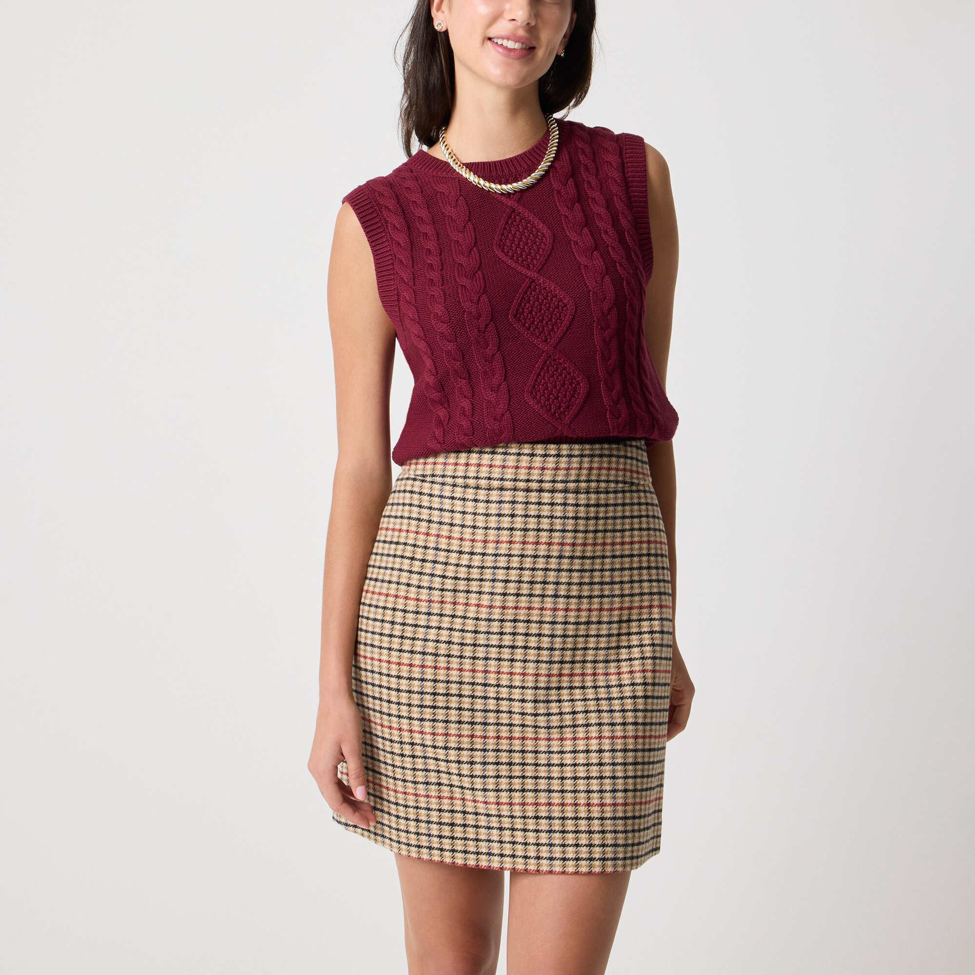 Plaid wool-blend A-line mini skirt 40$