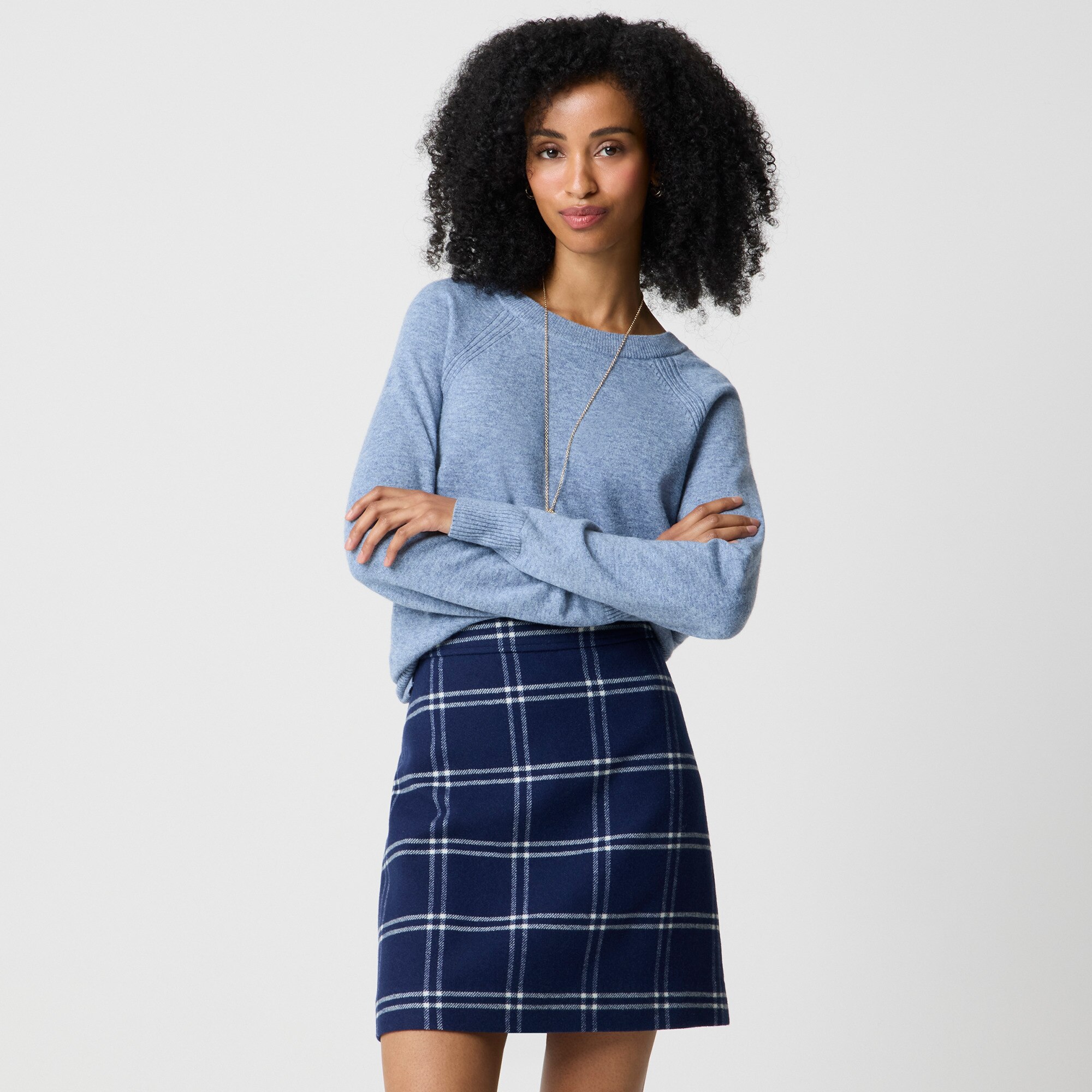Plaid wool-blend A-line mini skirt 45$