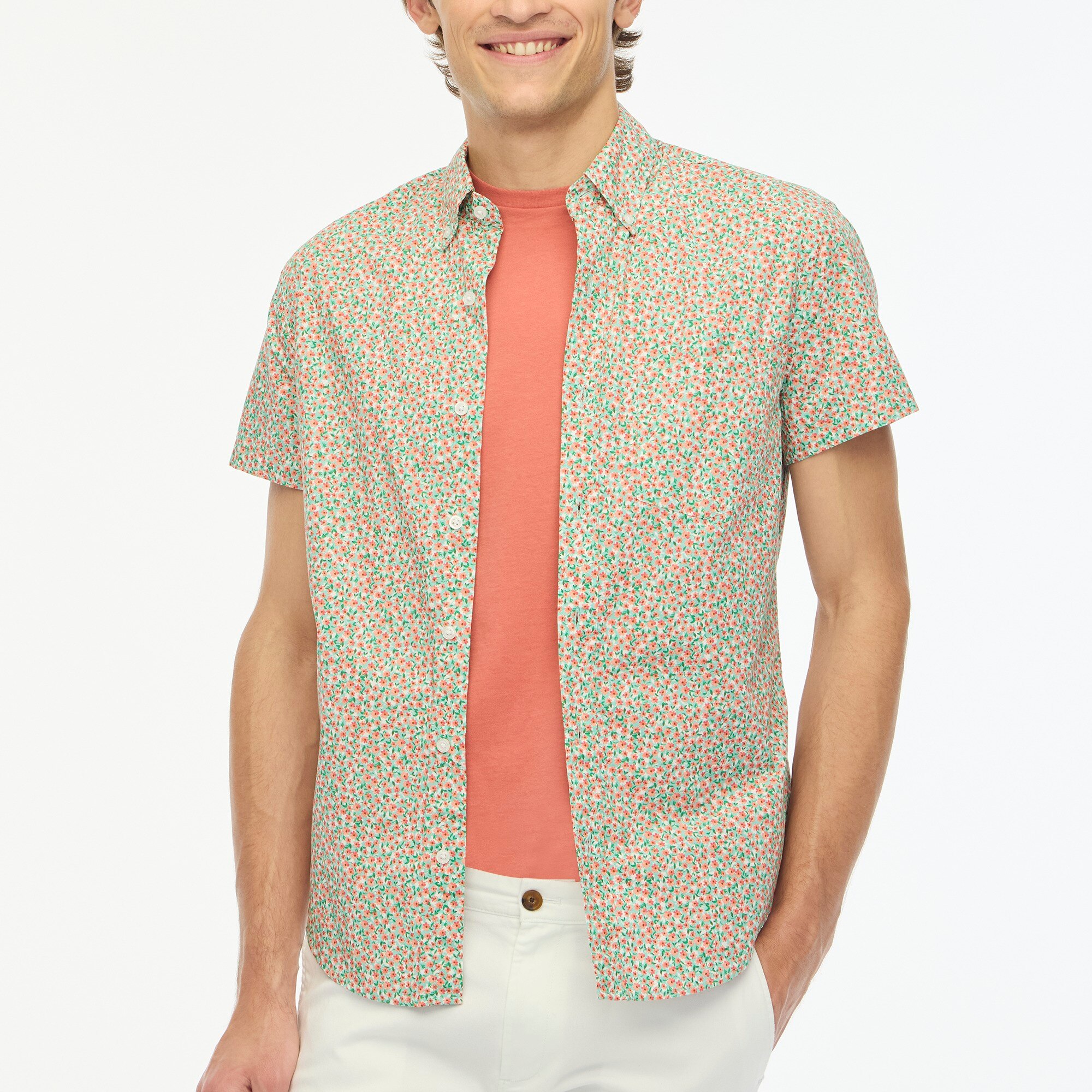 Short-sleeve printed flex casual shirt