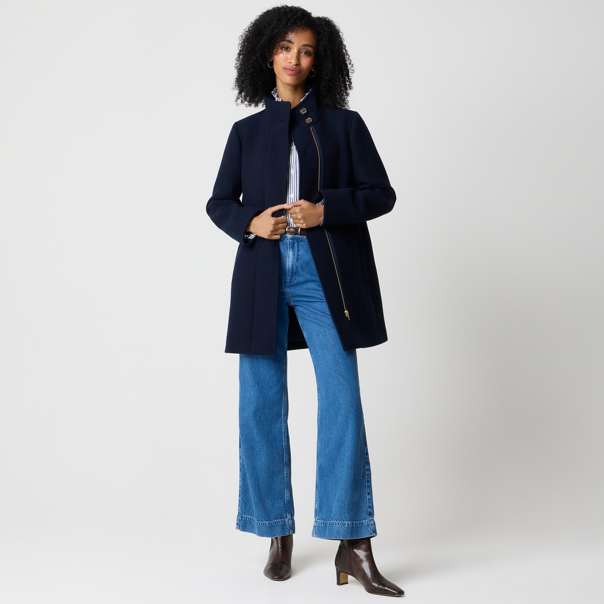 Petite city coat with button neck