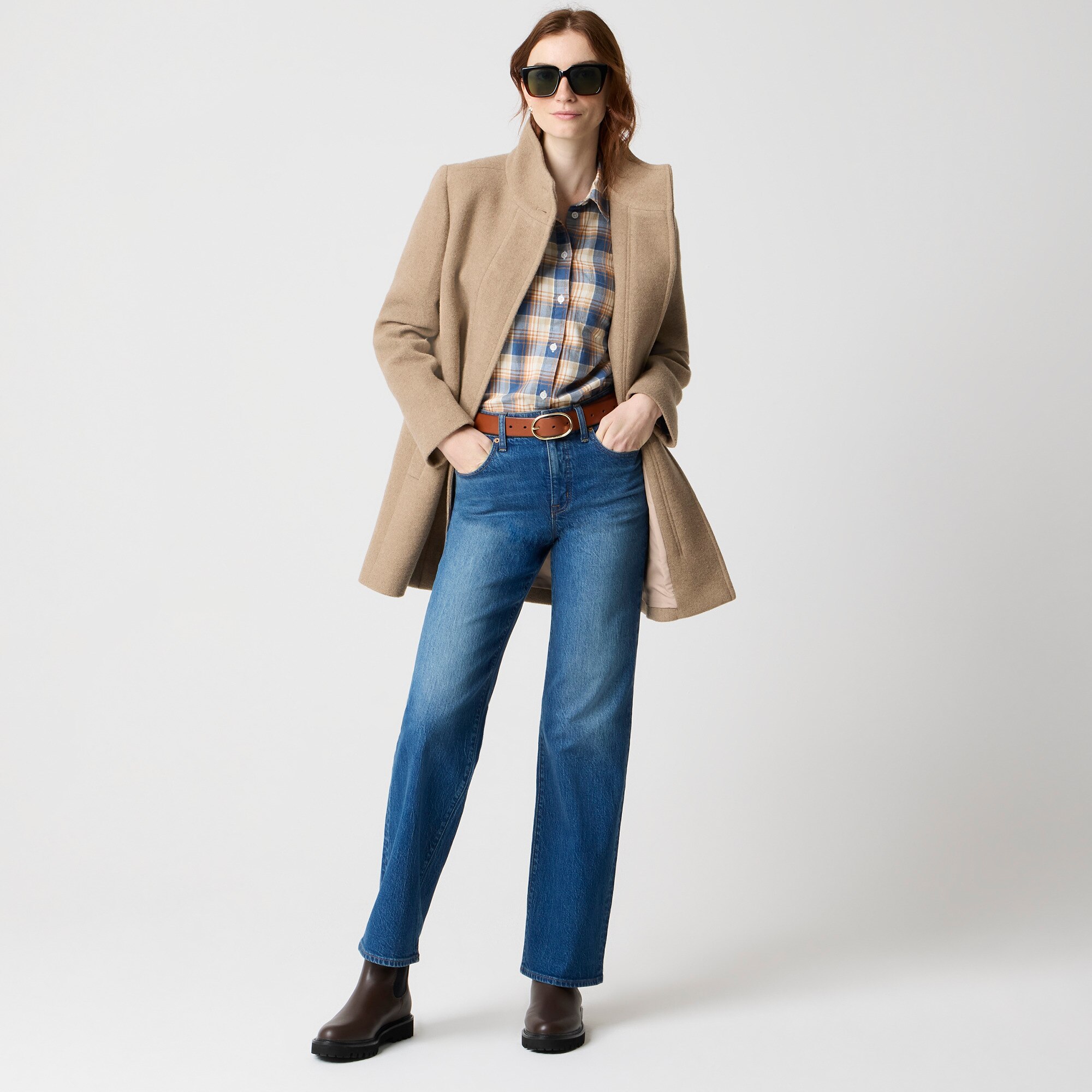 Wool-blend button-neck city coat