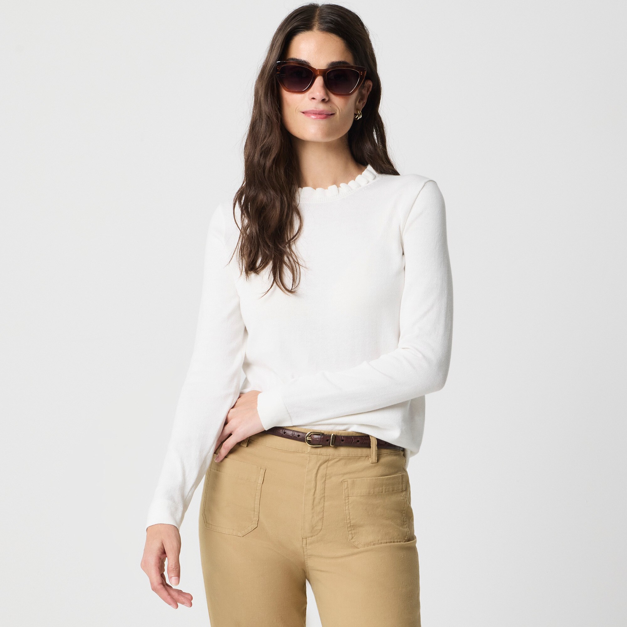 Cotton ruffleneck sweater