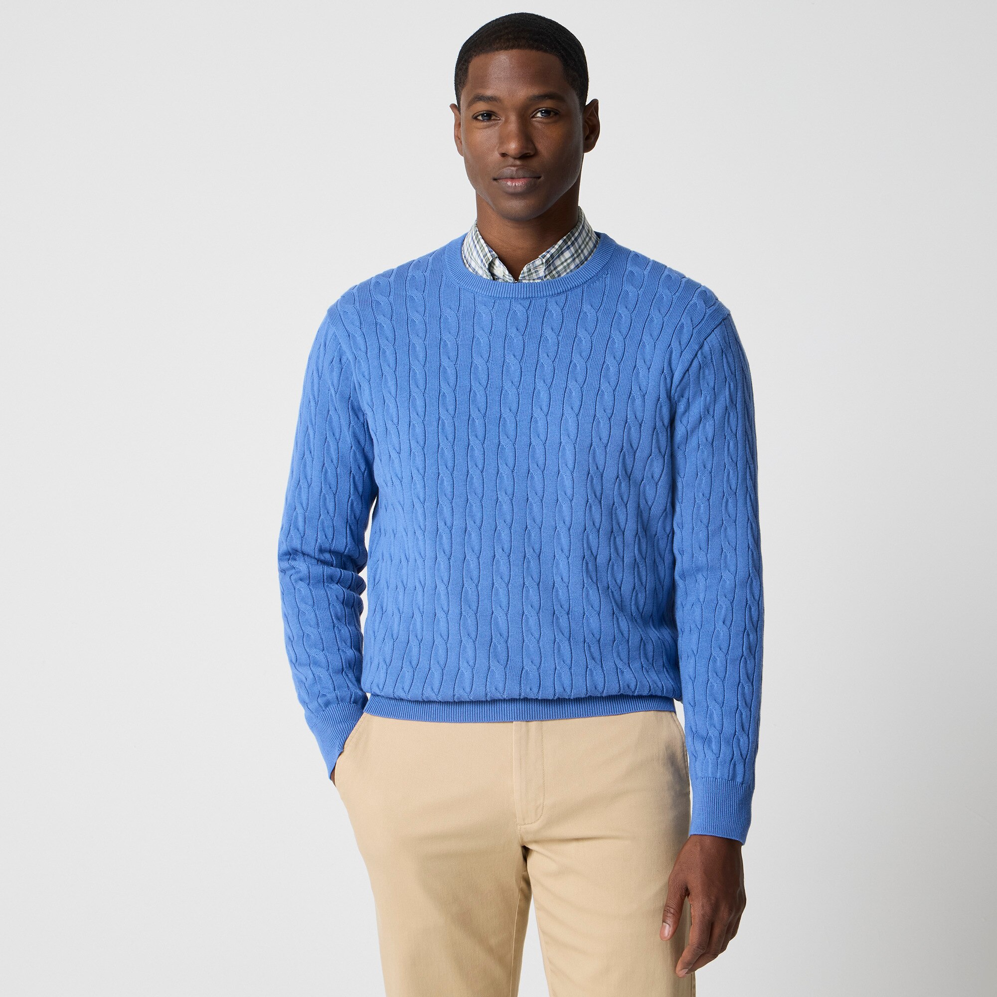 Cotton cable crewneck sweater