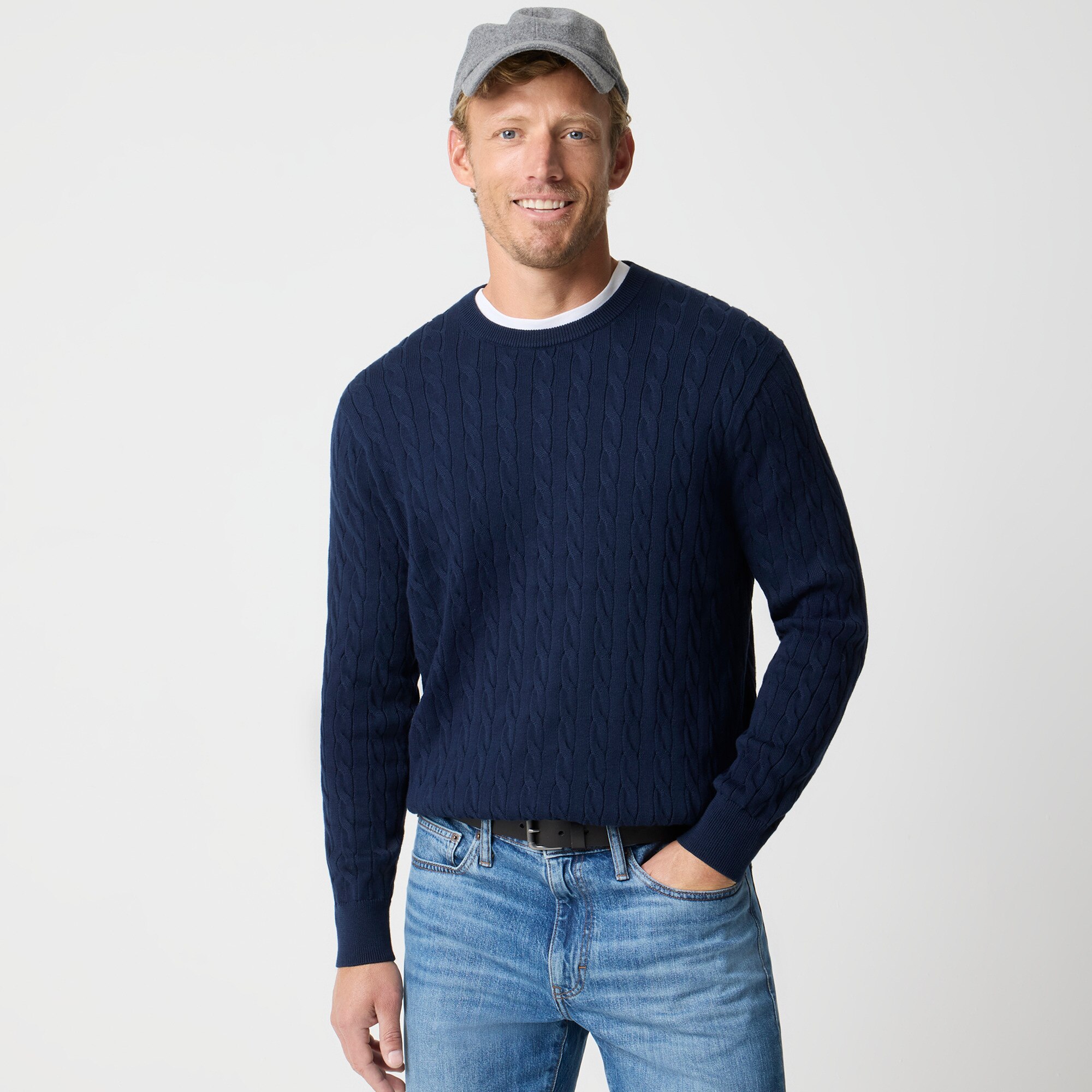 Cotton cable crewneck sweater