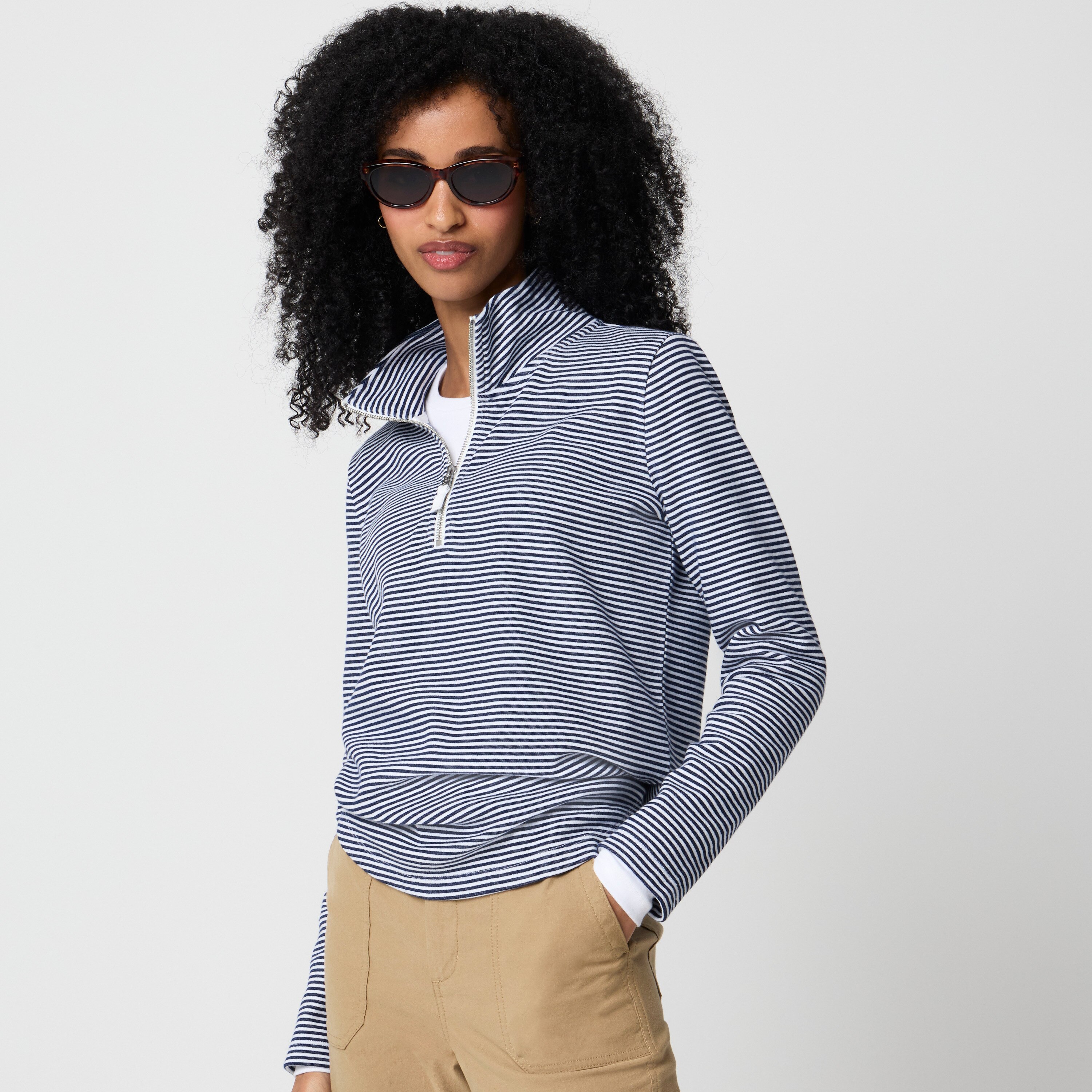 Striped Terry Half-zip Pullover For Women | Factory
