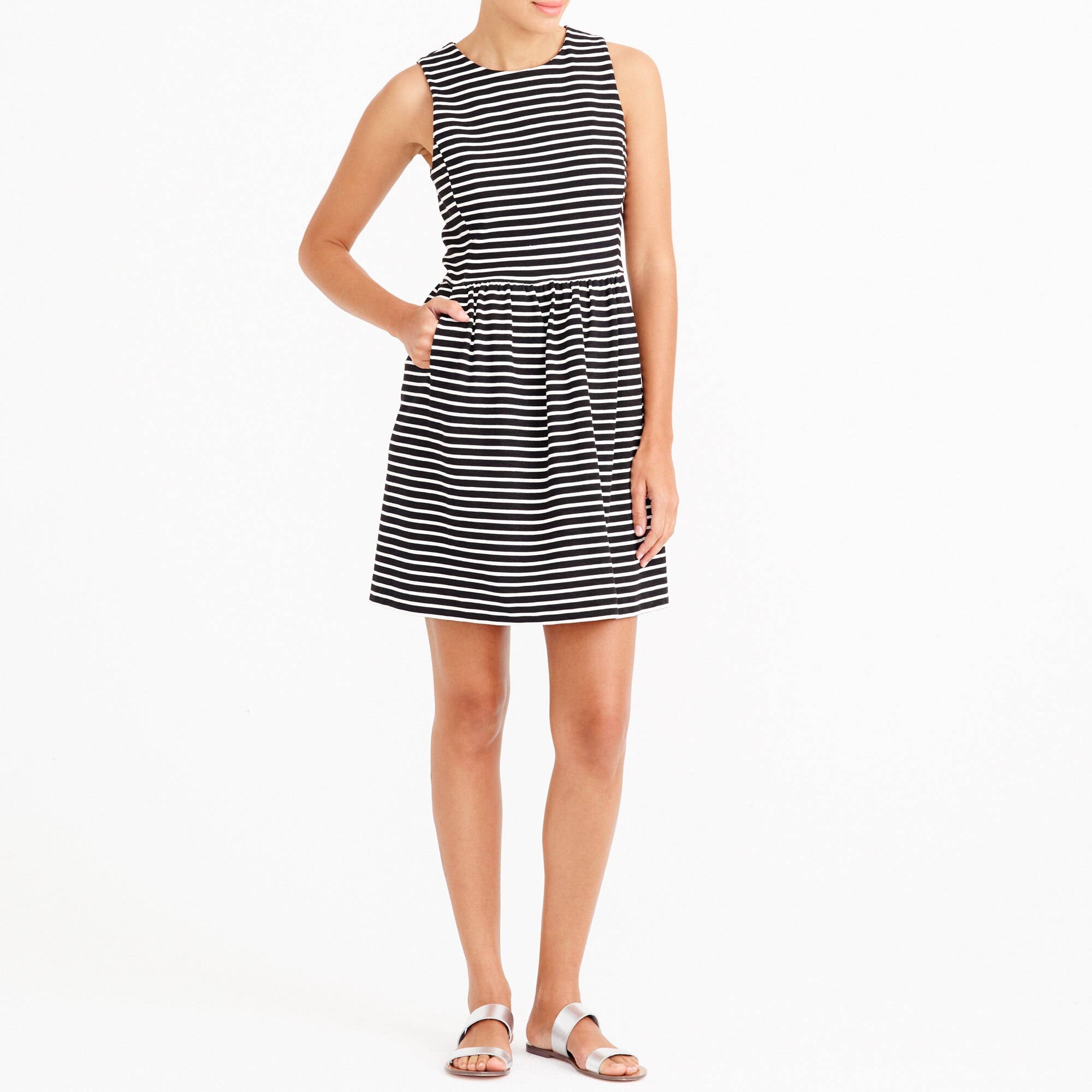 j crew black and white striped dress