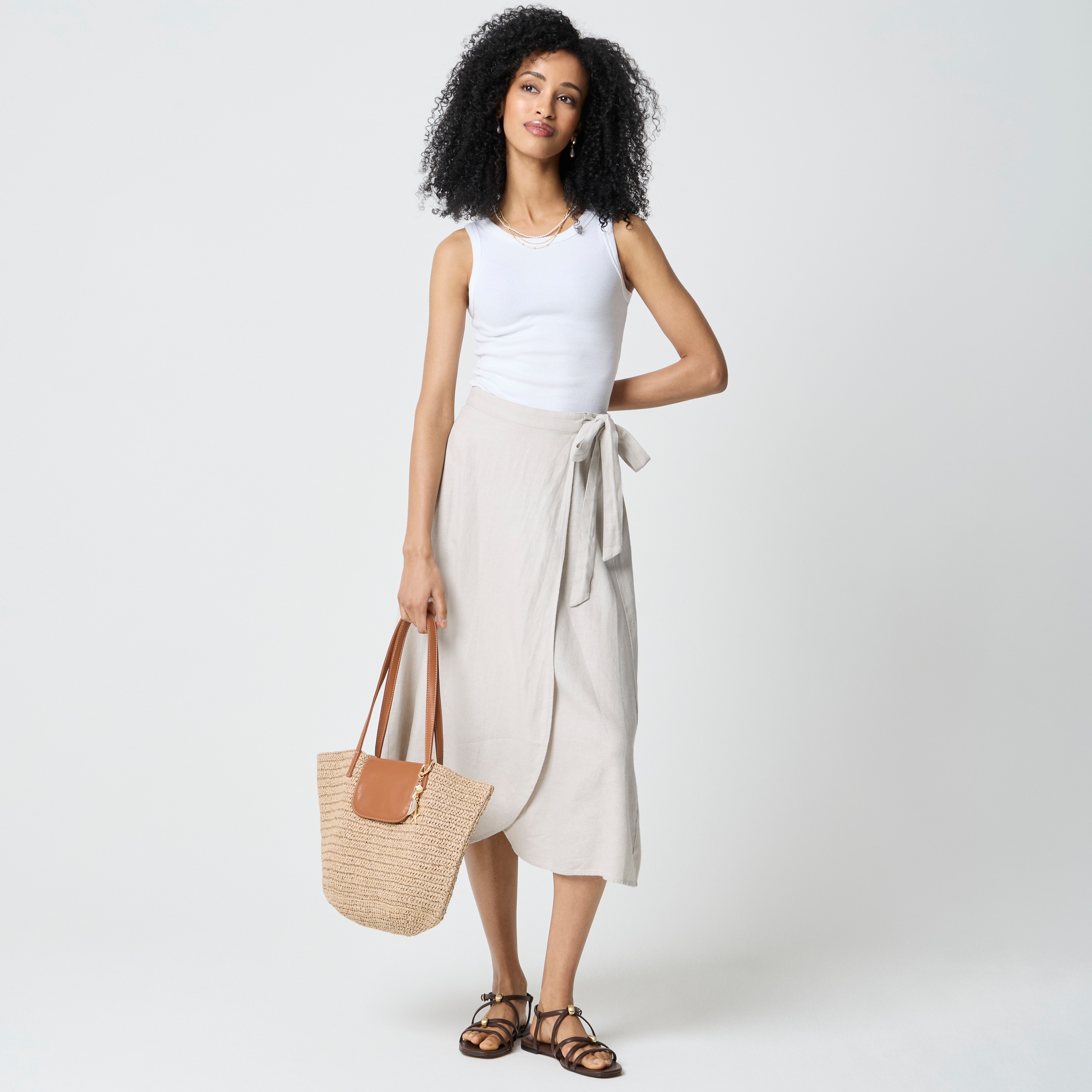 Linen-blend faux-wrap skirt 59$