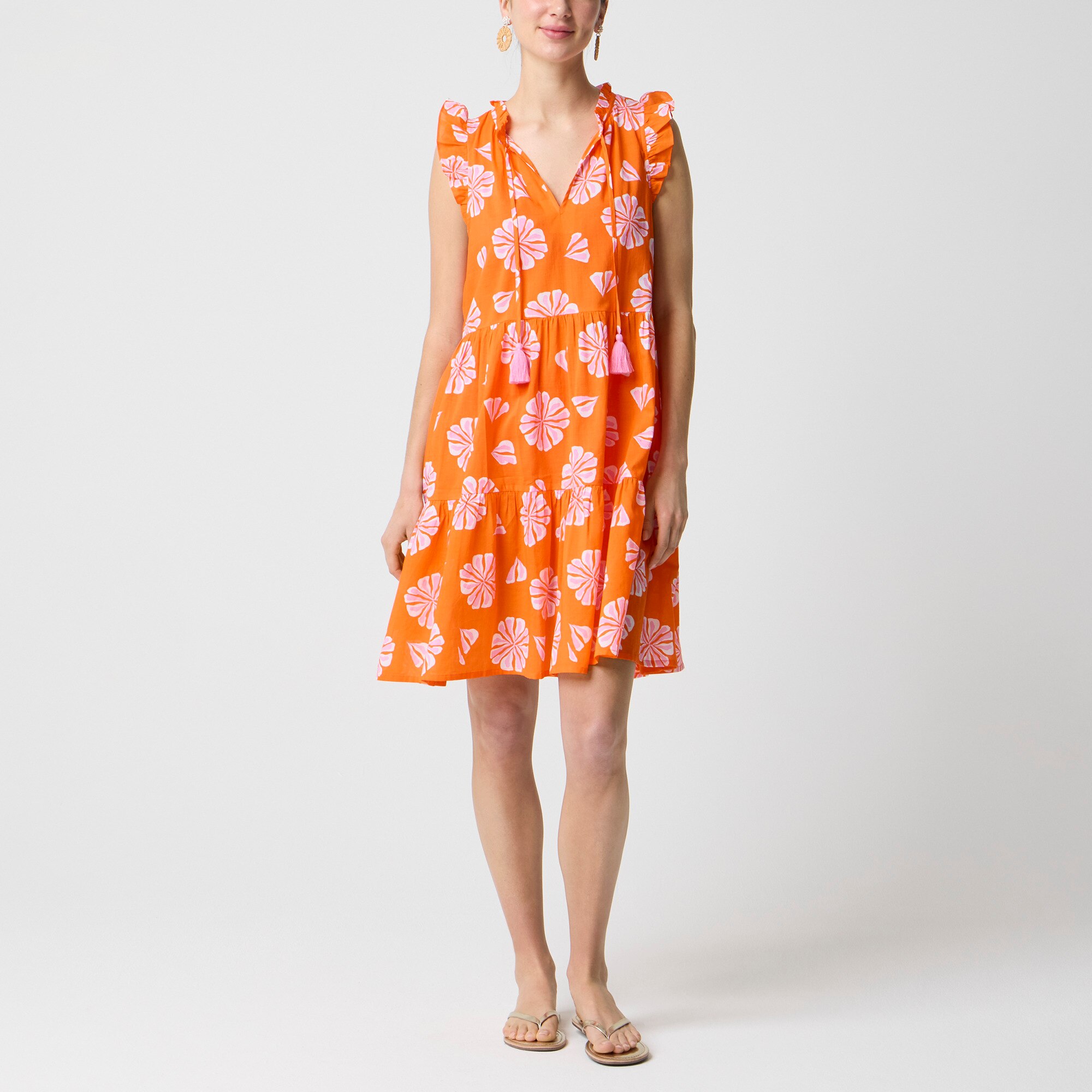 Ruffle-sleeve tiered beach dress