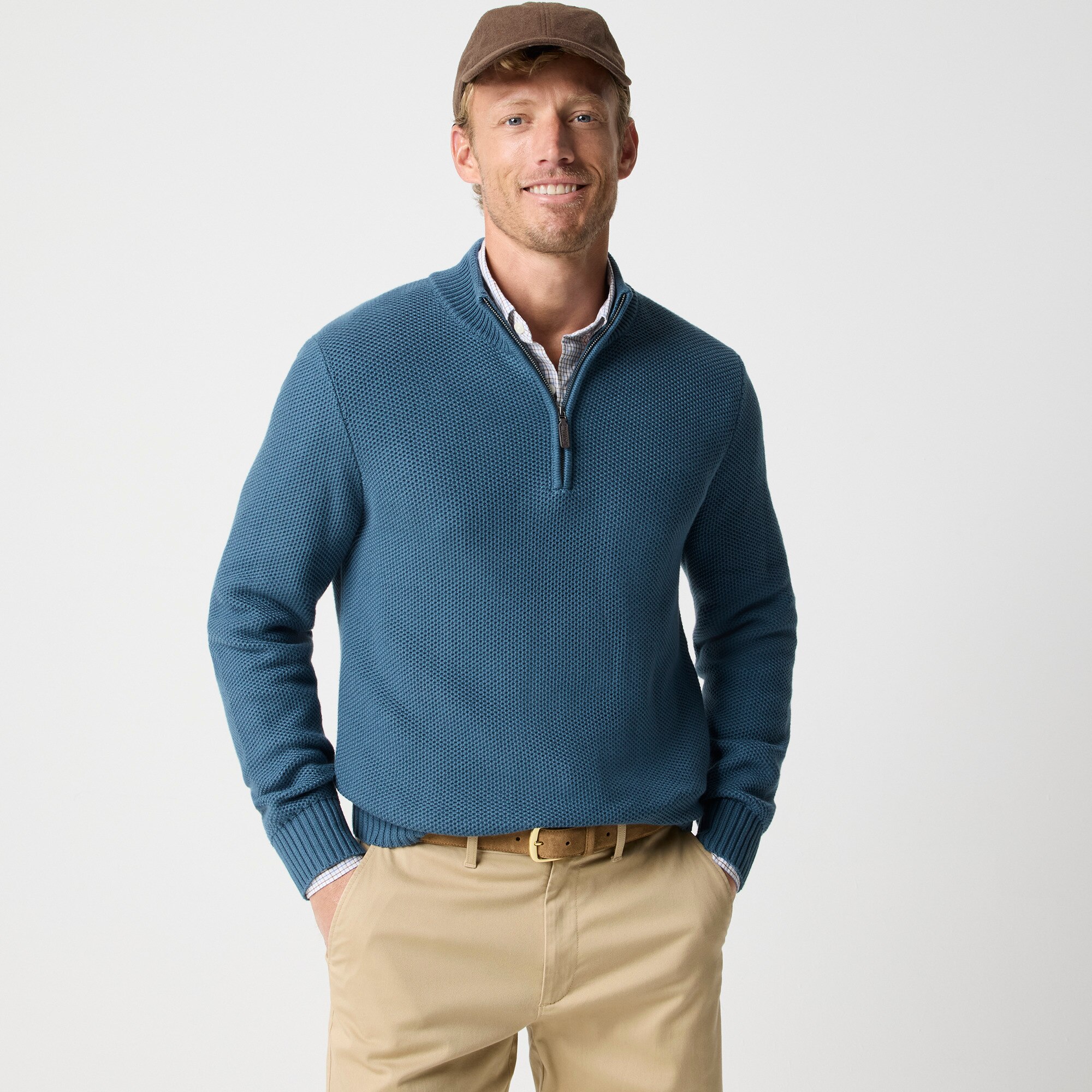 Cotton Honeycomb Knit Half-zip For Men | Factory