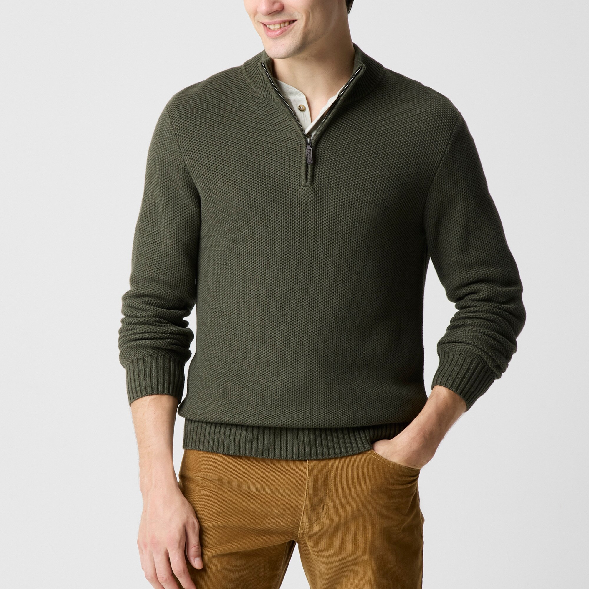 Cotton honeycomb knit half-zip