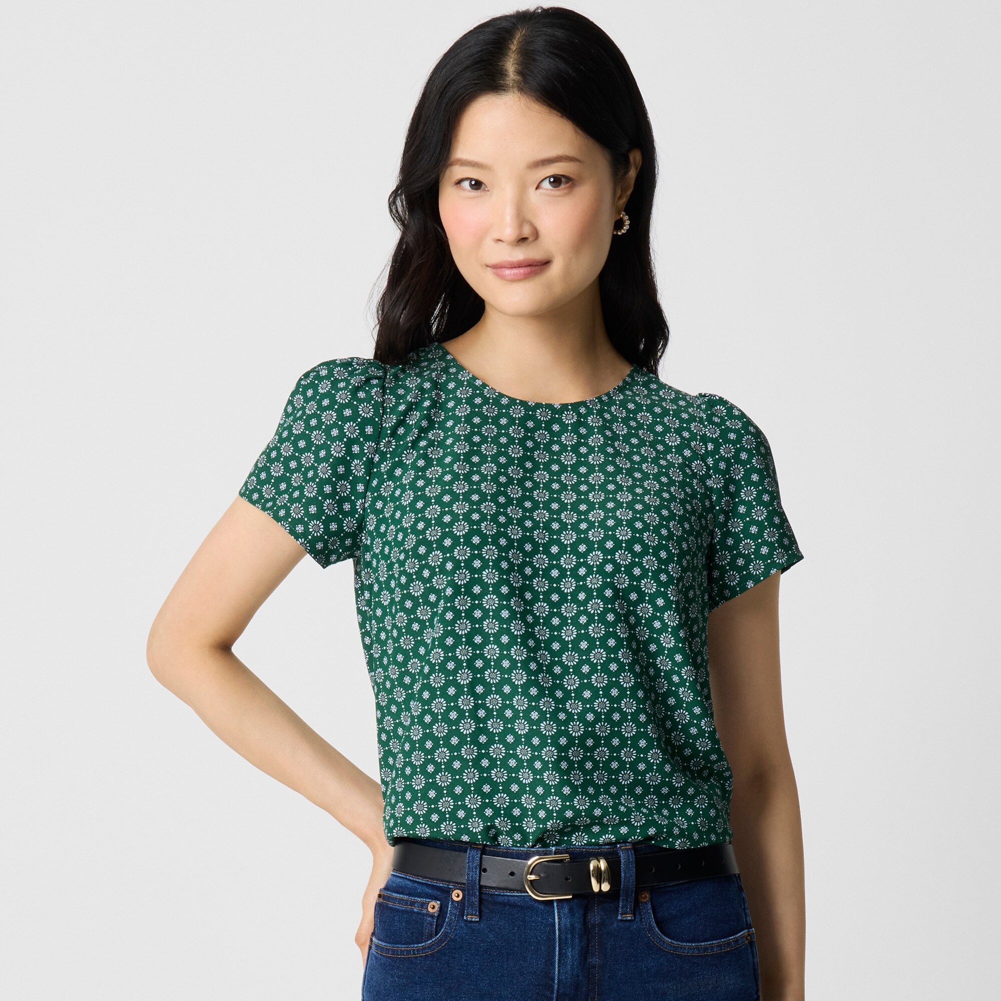 Printed Short-sleeve Crepe Top For Women | Factory