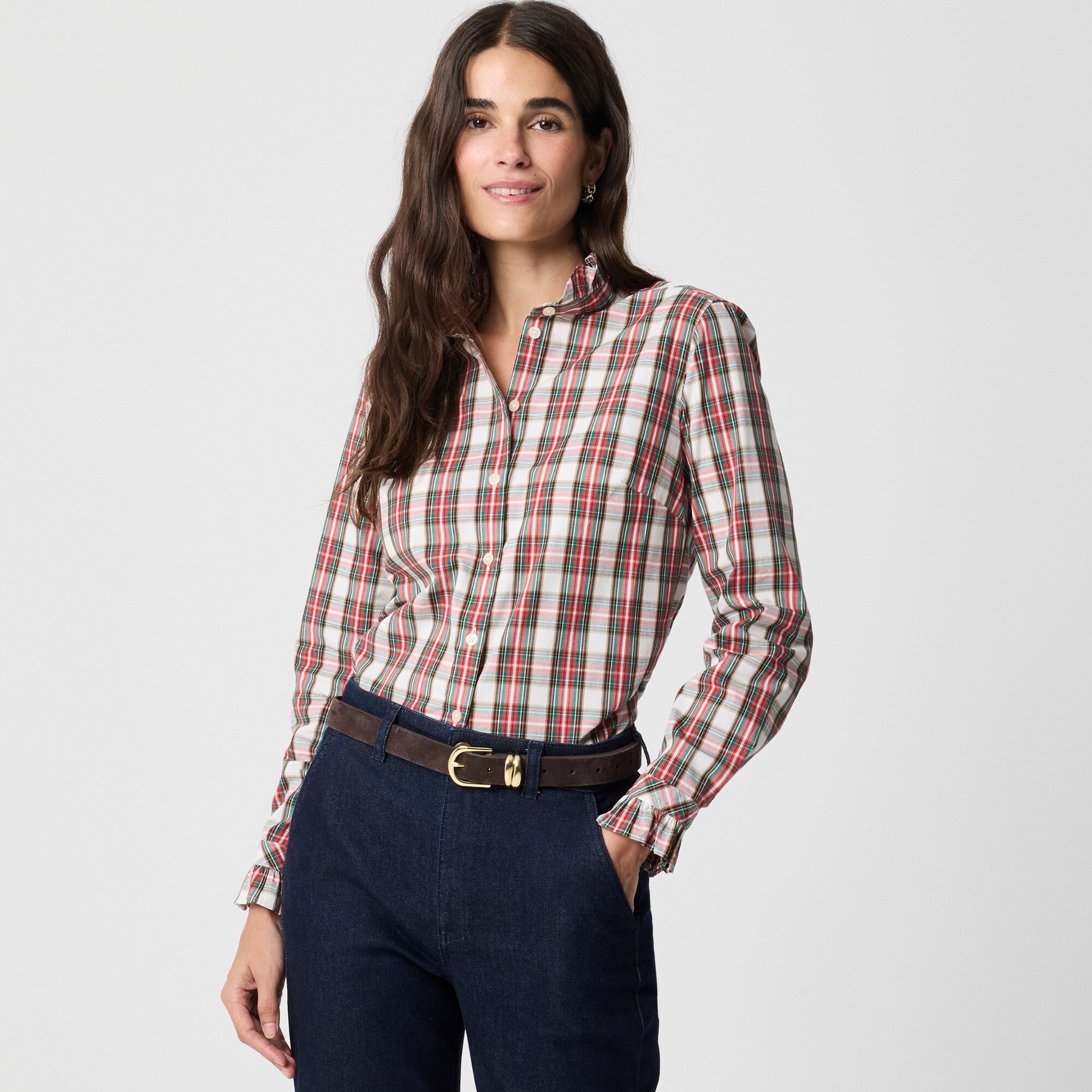 Ruffleneck button-up top