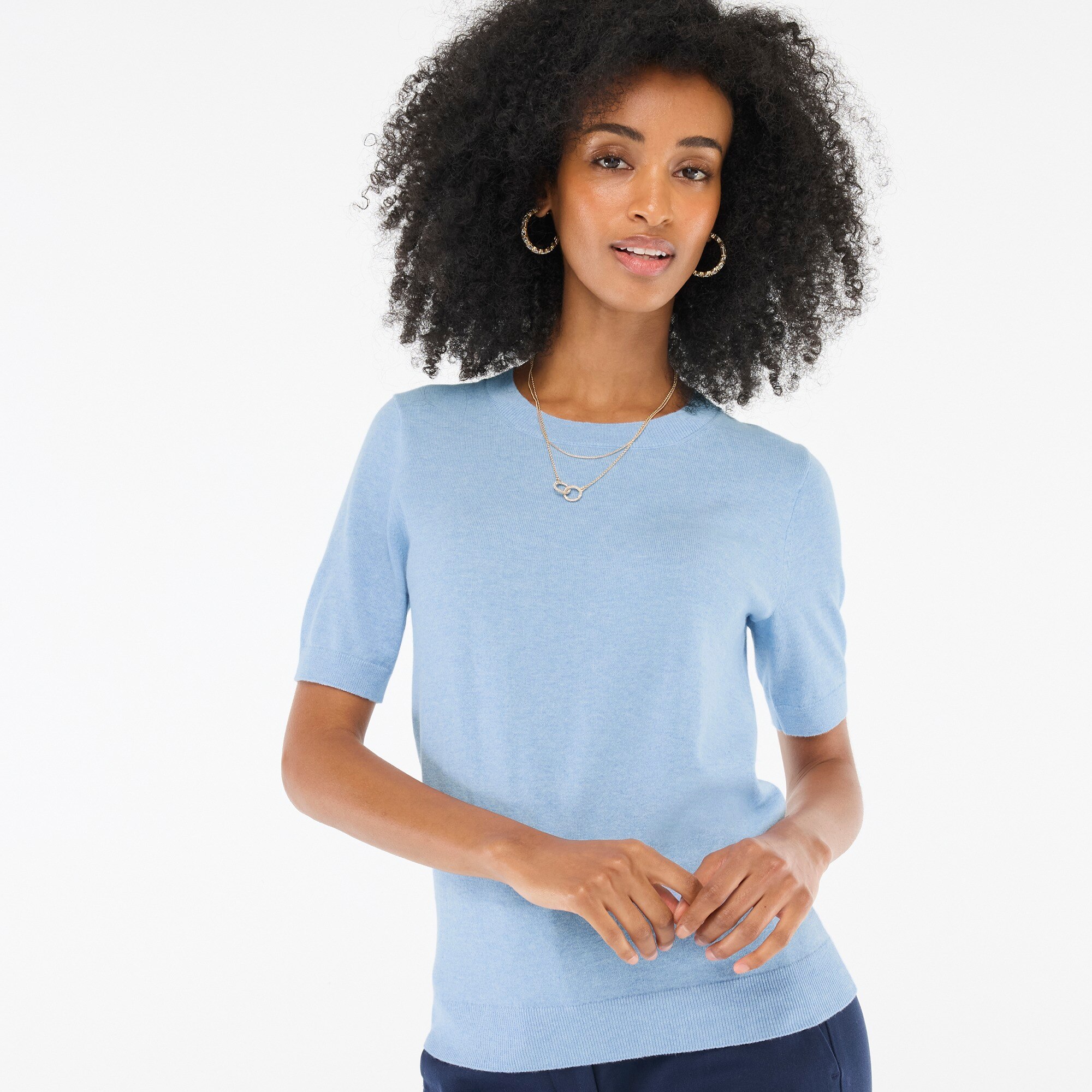 Short-sleeve cotton crewneck sweater