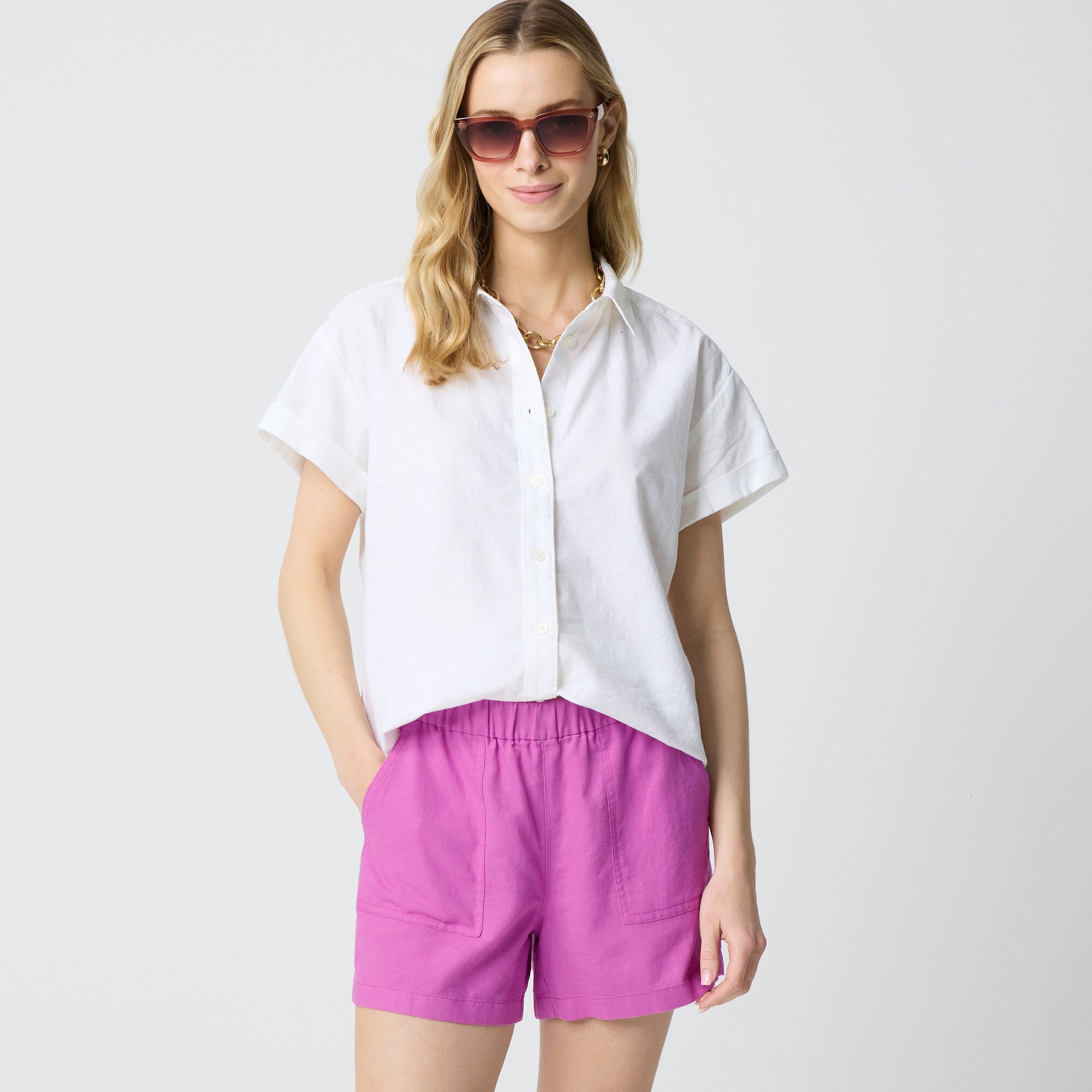 Linen-blend pull-on short