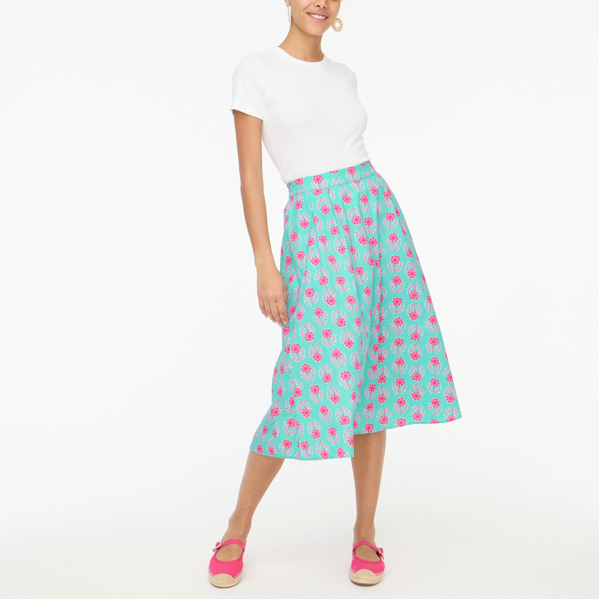 Petite printed poplin pleated midi skirt 65$