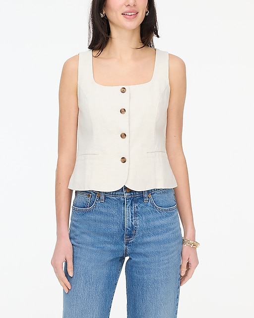 Factory: Squareneck Linen-blend Vest For Women Factory: Squareneck Linen-blend Vest For Women