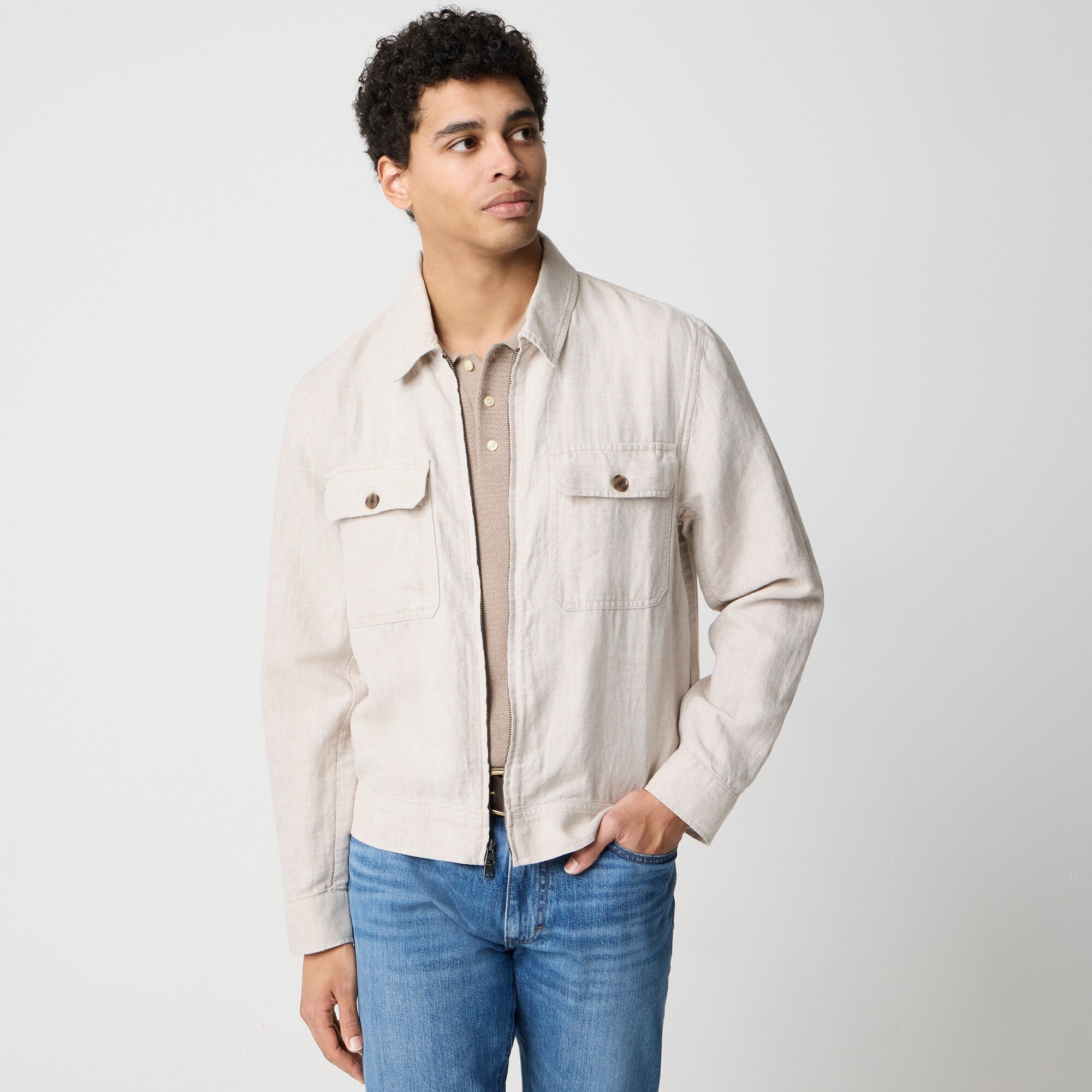 Lightweight Herringbone Linen-blend Jacket For Men | Factory