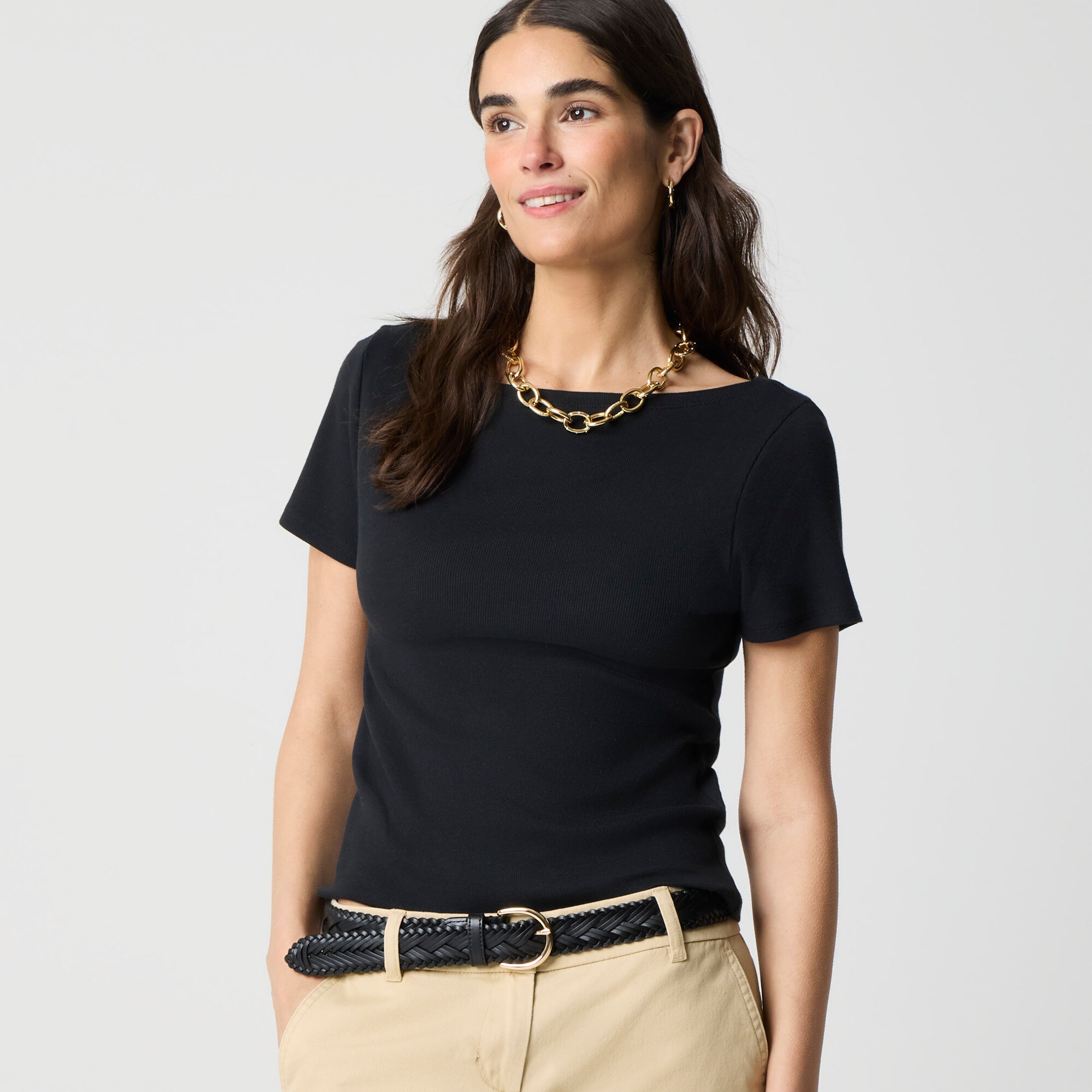 Short-sleeve ribbed bateau-neck tee