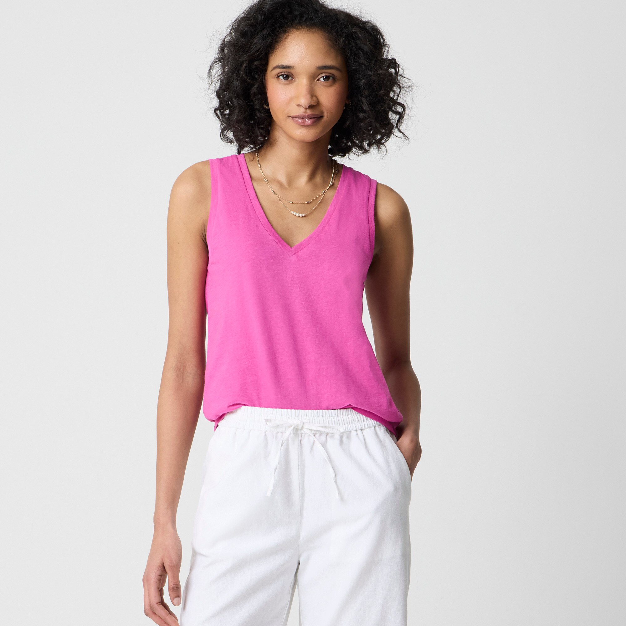 Slub cotton V-neck tank top