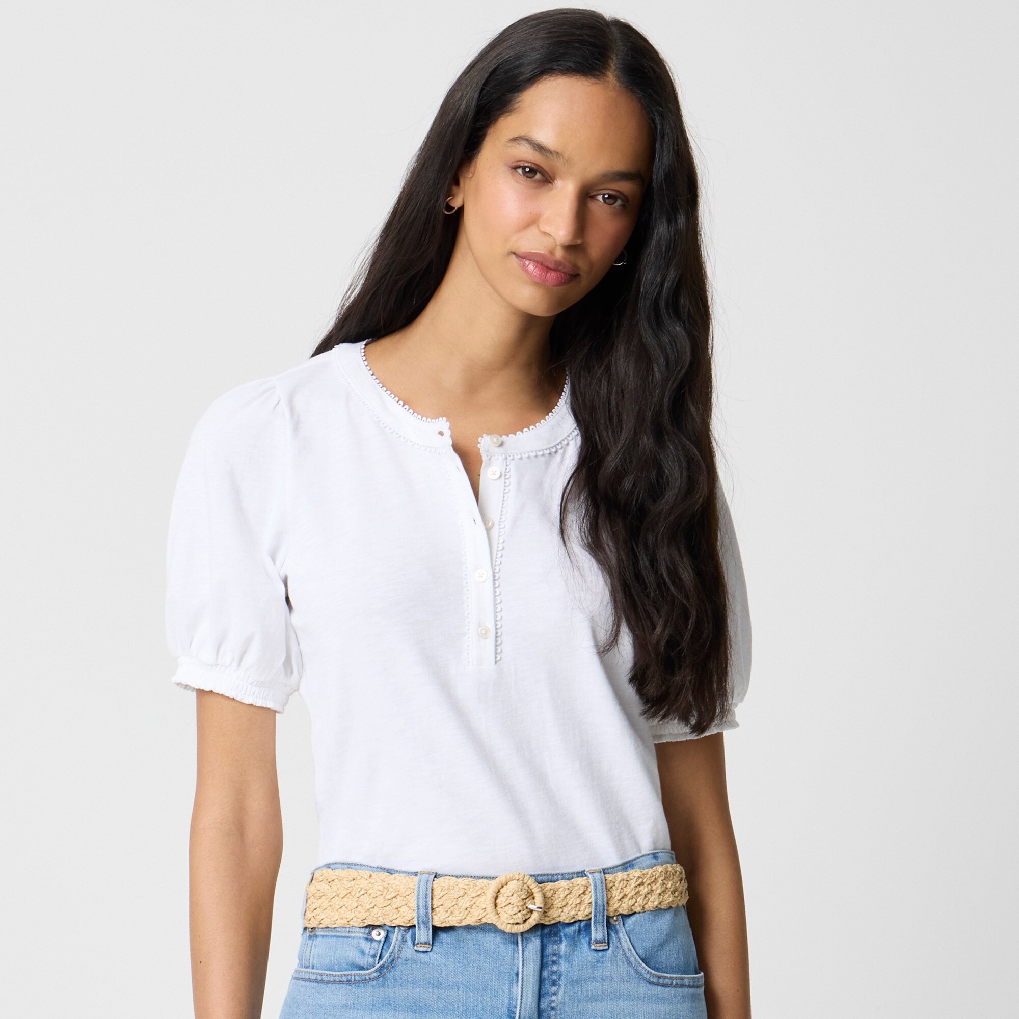 Smocked henley knit top
