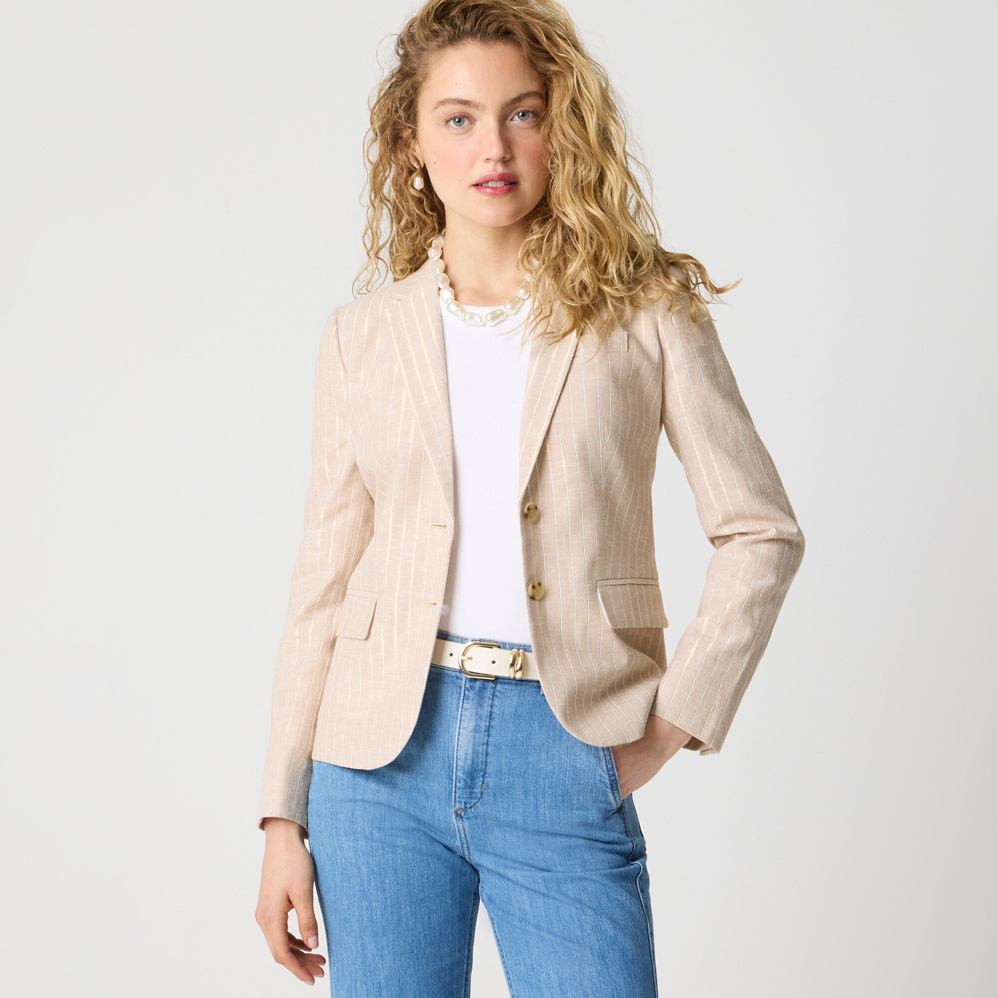 Petite pinstripe linen-blend schoolboy blazer