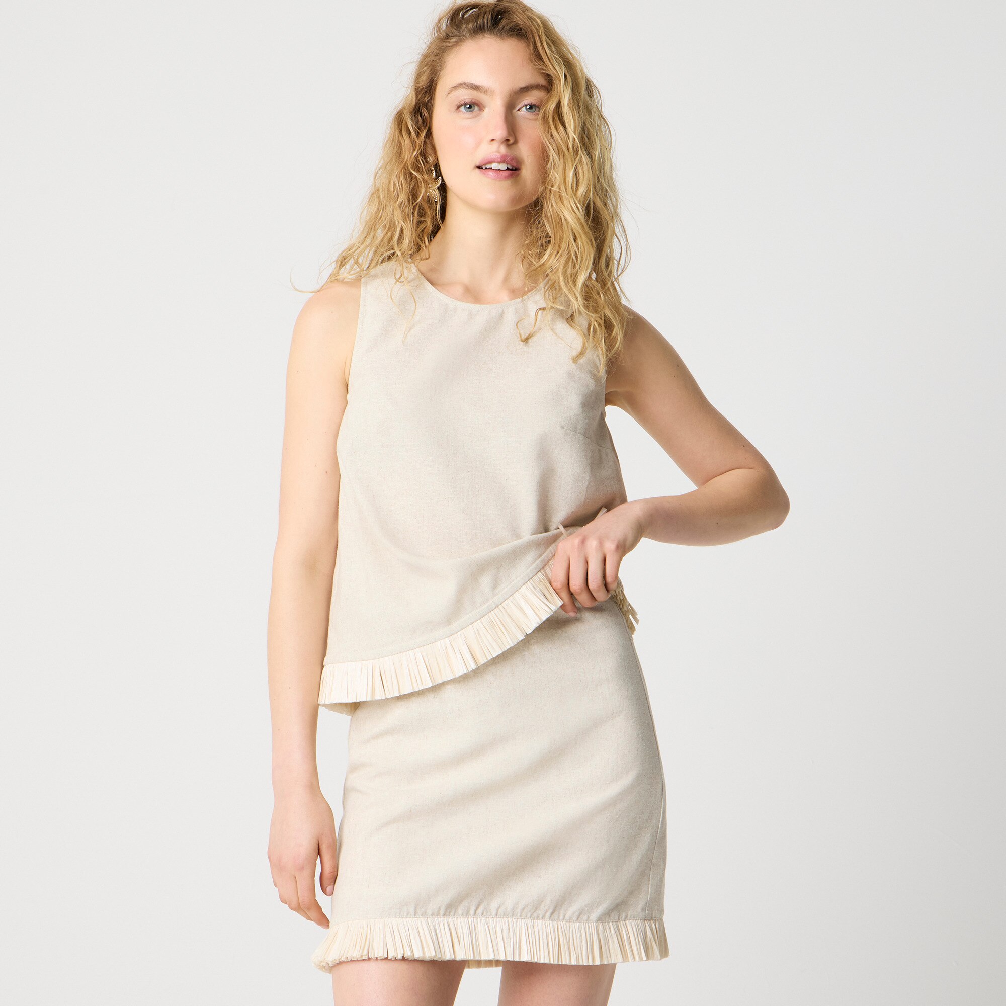 Straw-trim linen-blend skirt 30$
