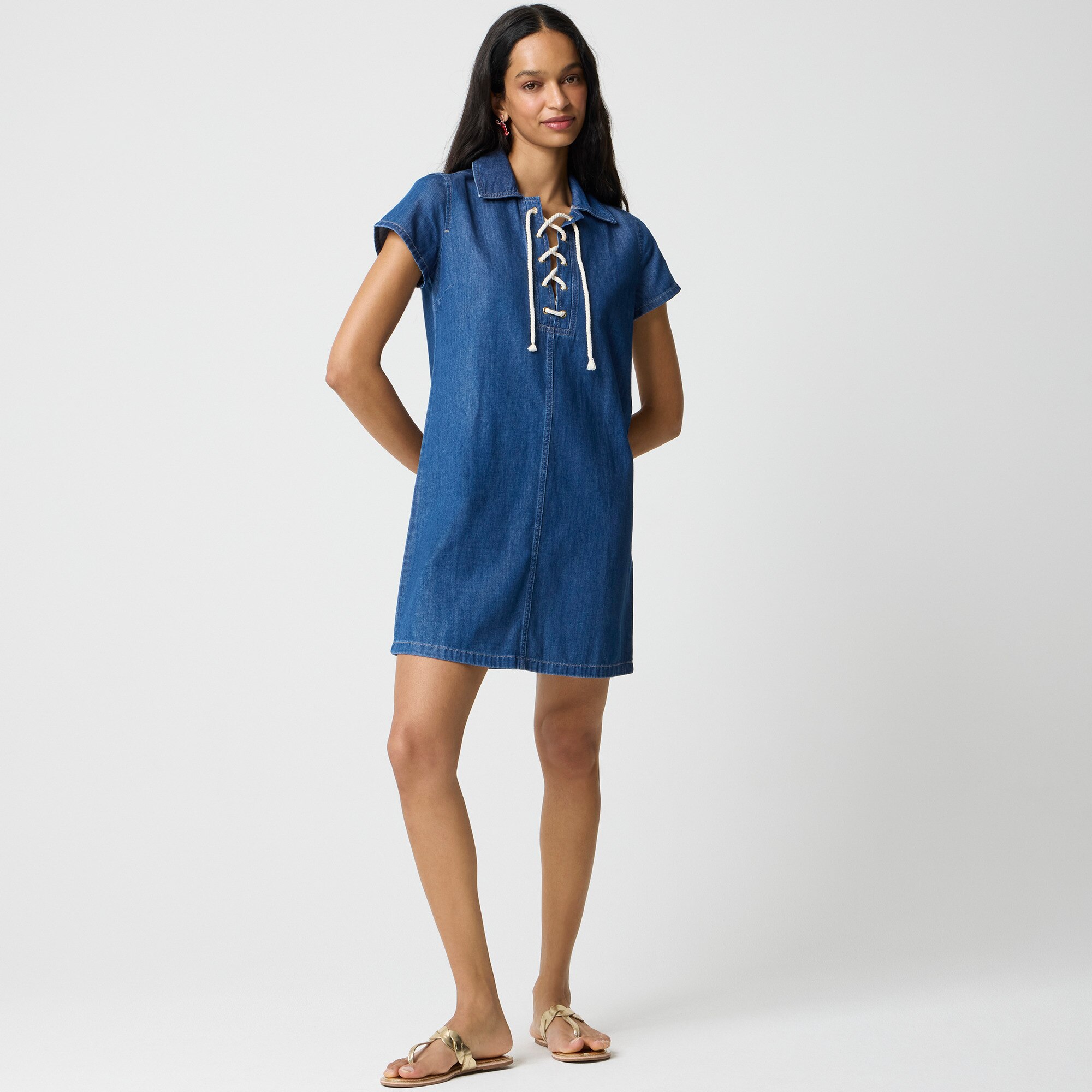 Lace-up denim mini dress