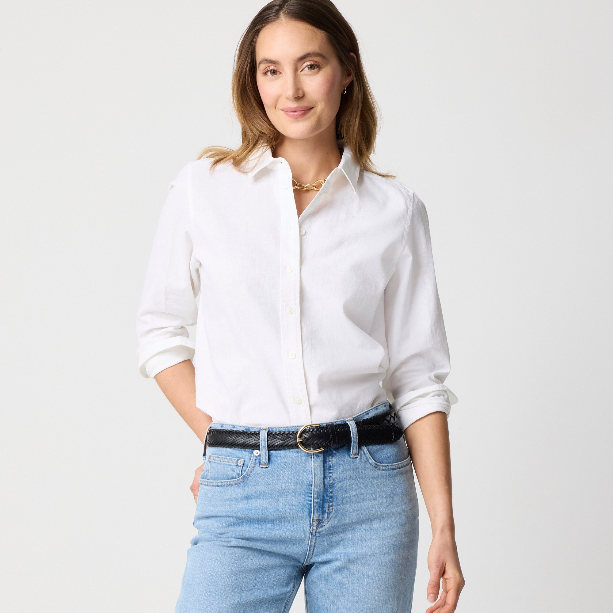 Linen-blend button-up shirt