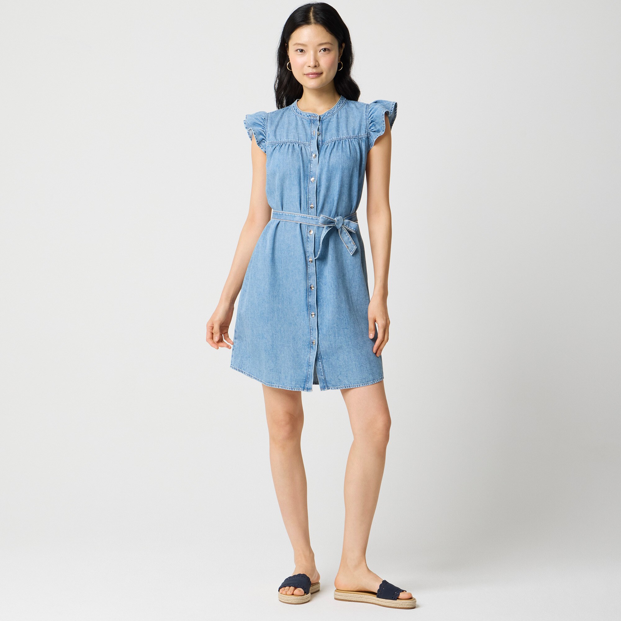 Ruffle-sleeve denim mini dress