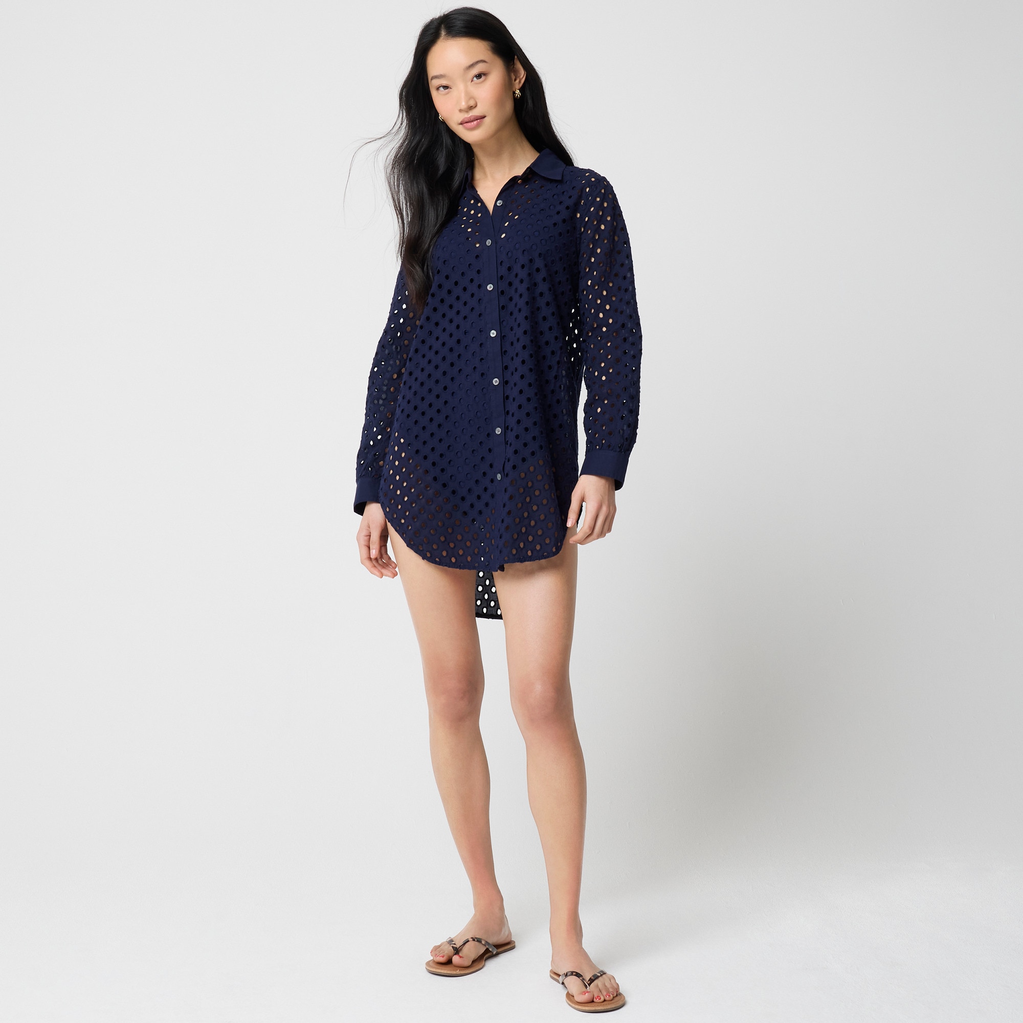 Button-front eyelet beach dress 64$