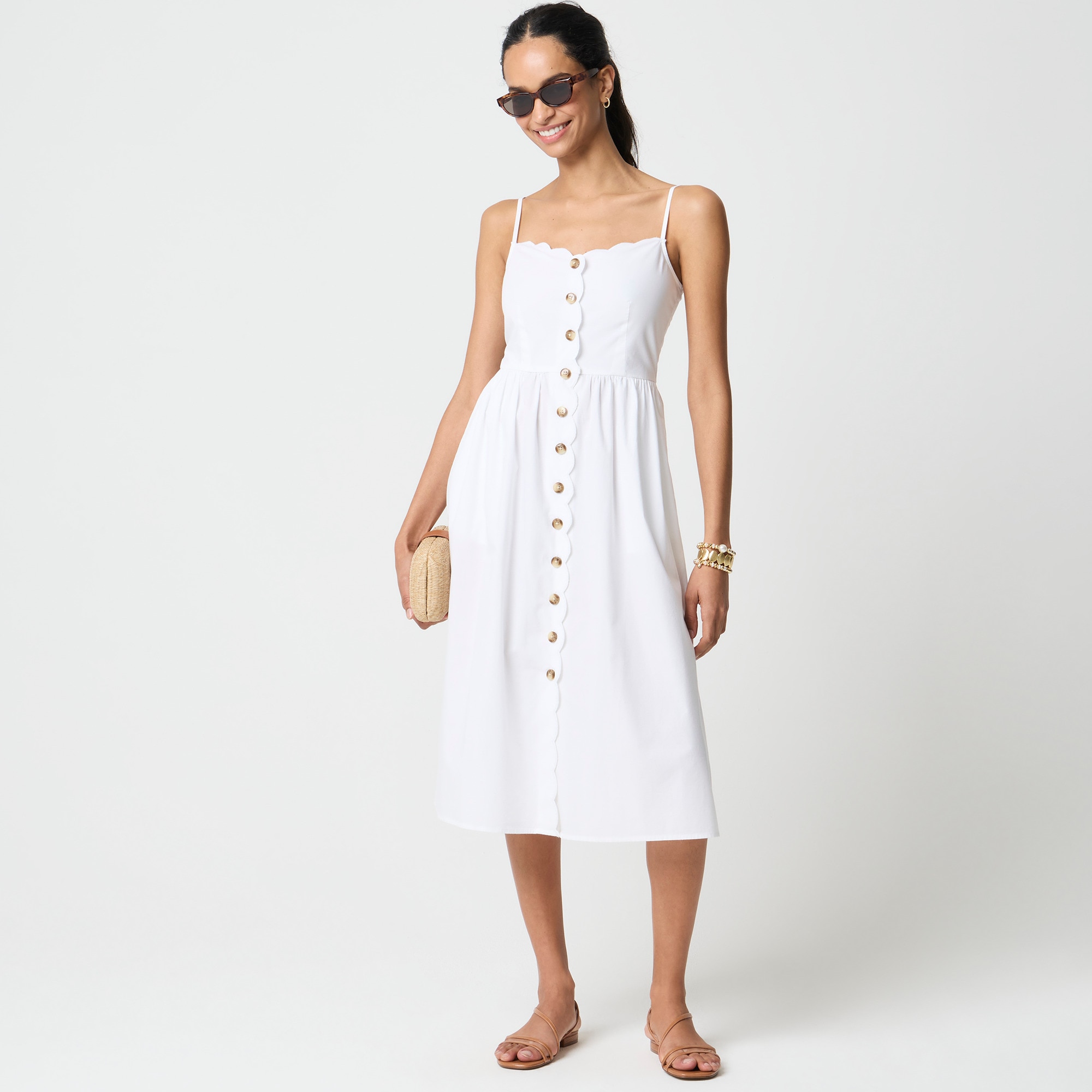 Scallop-trim button-front midi dress 74$