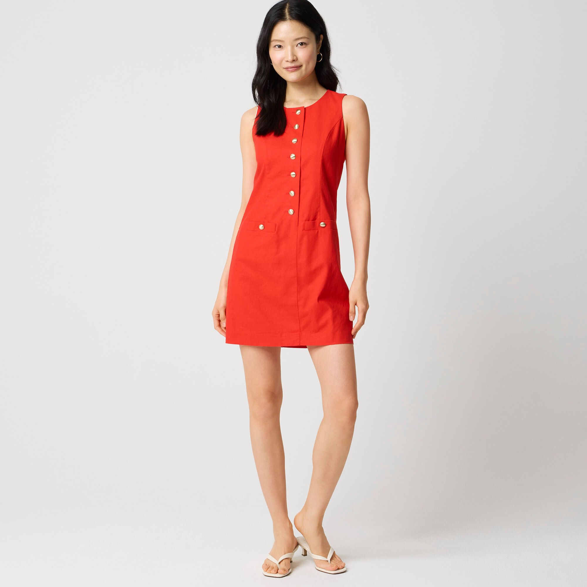 Linen-blend button-front mini dress