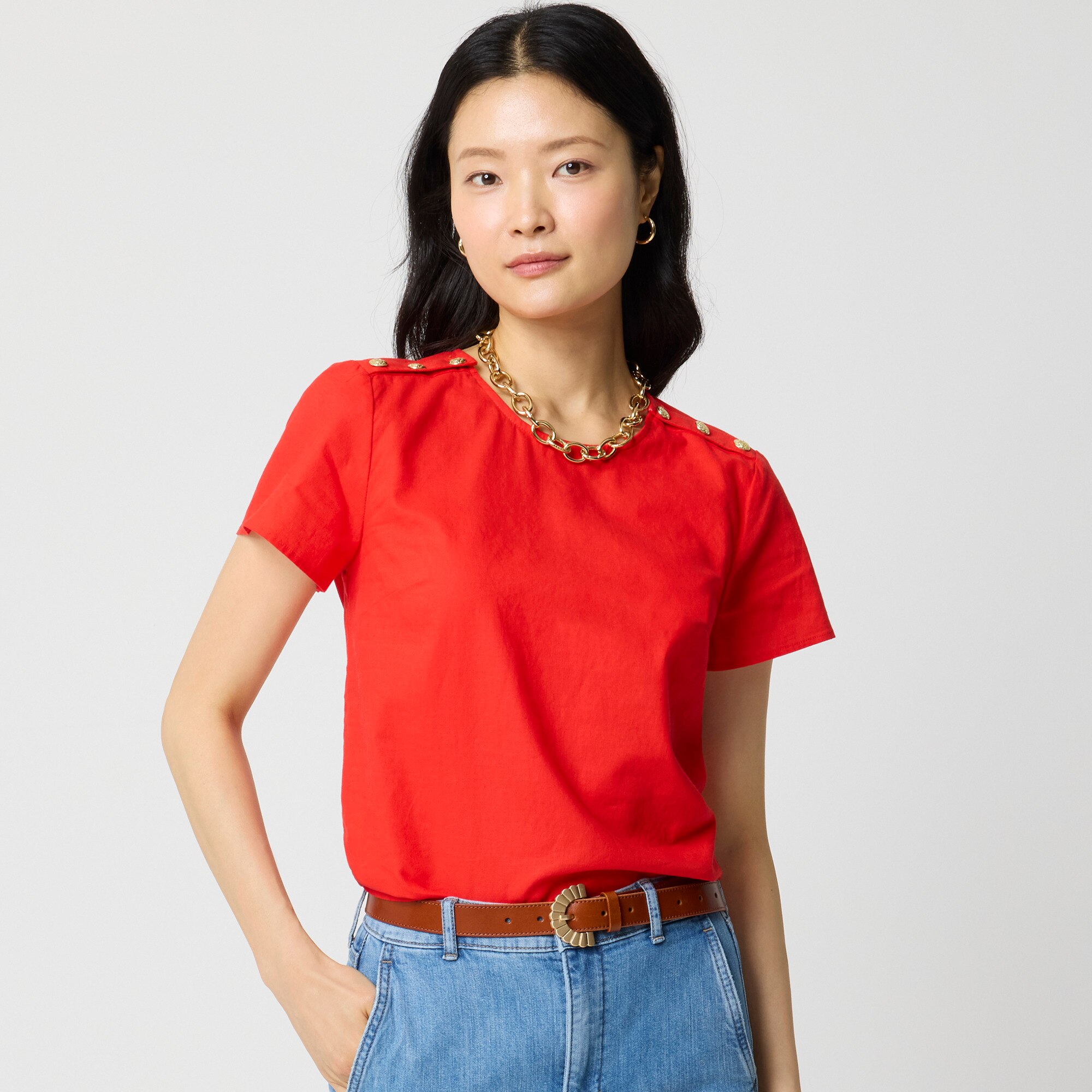 Linen-blend button-shoulder shirt