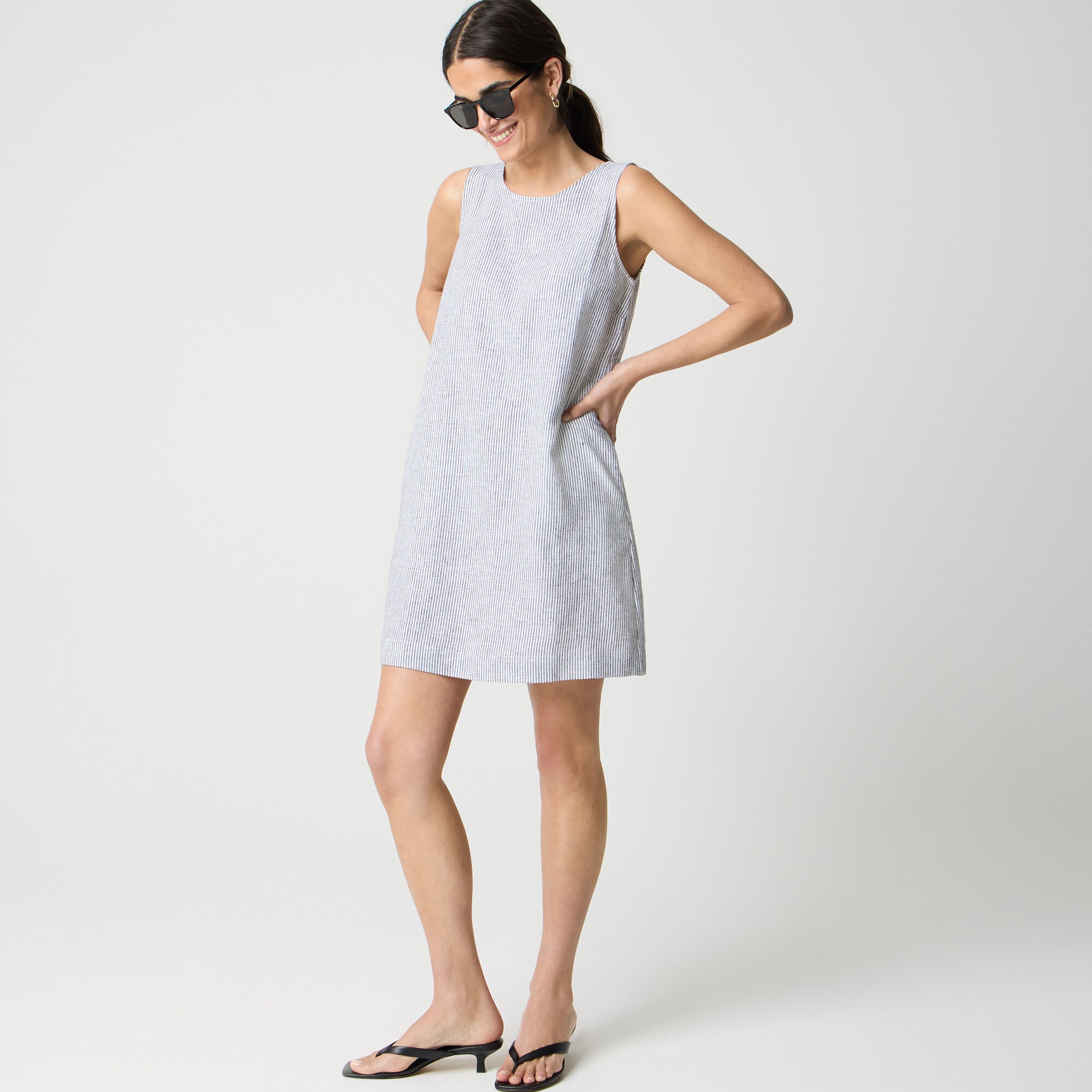 Striped linen-blend sleeveless mini dress