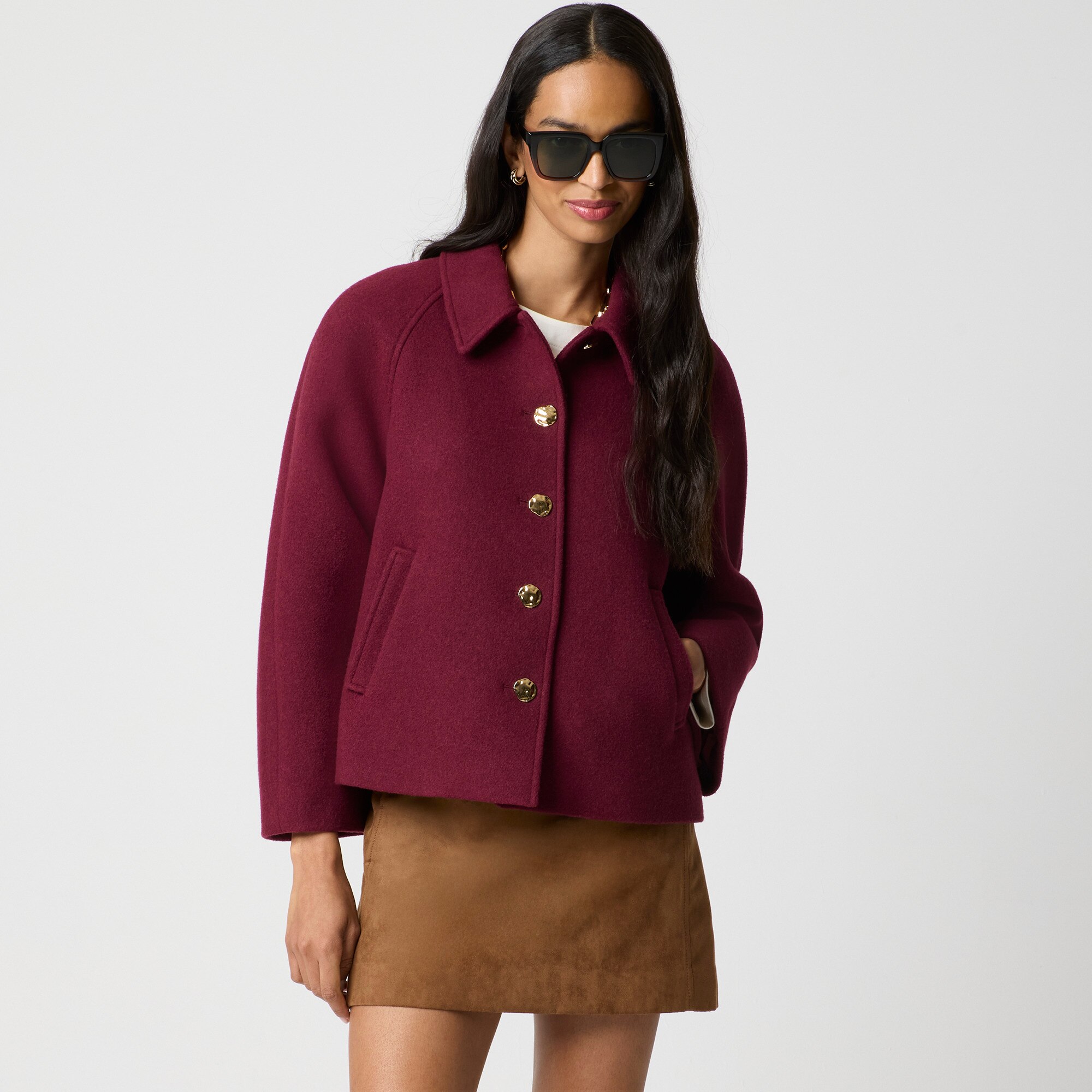 Cropped wool-blend swing coat