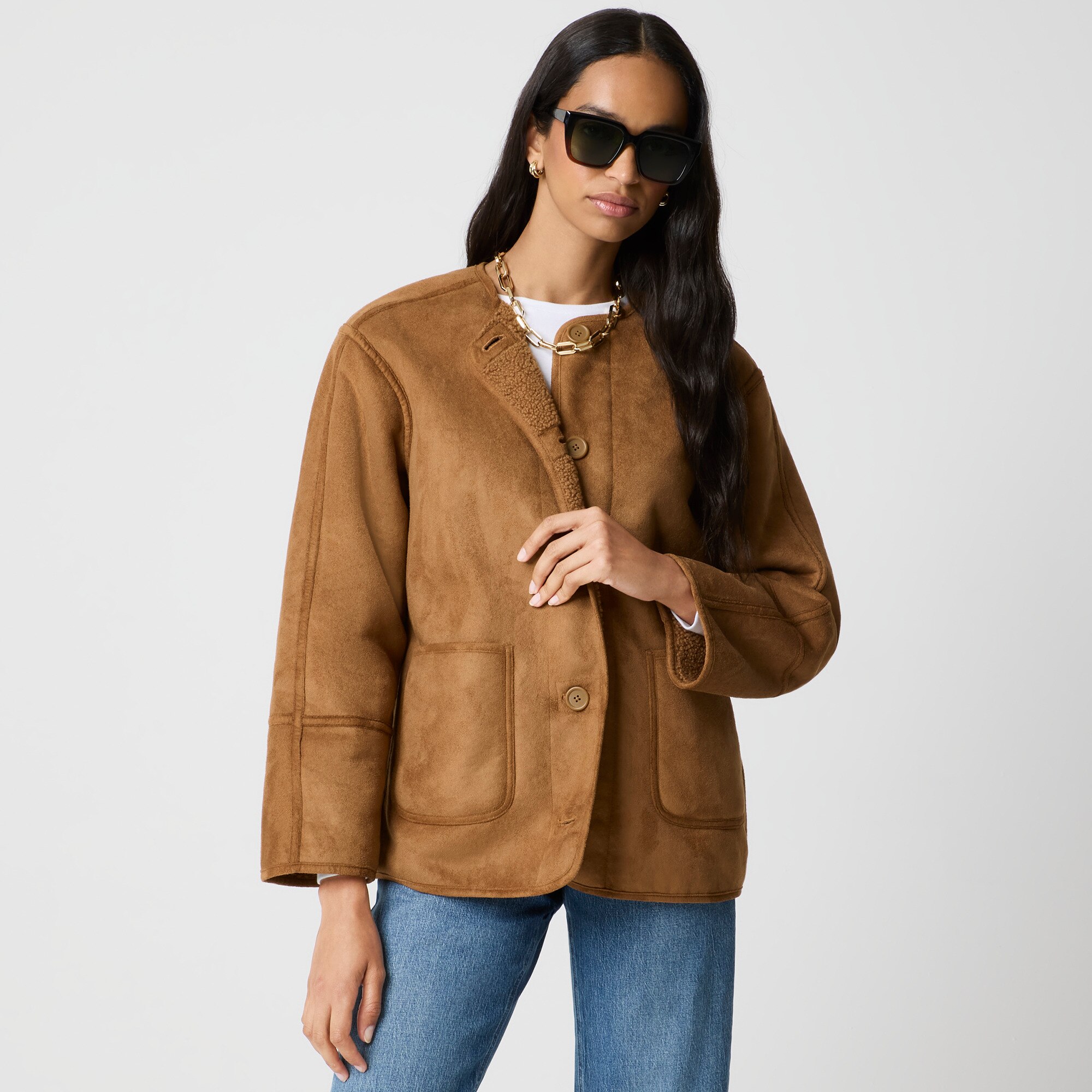 Reversible sherpa and faux-suede jacket