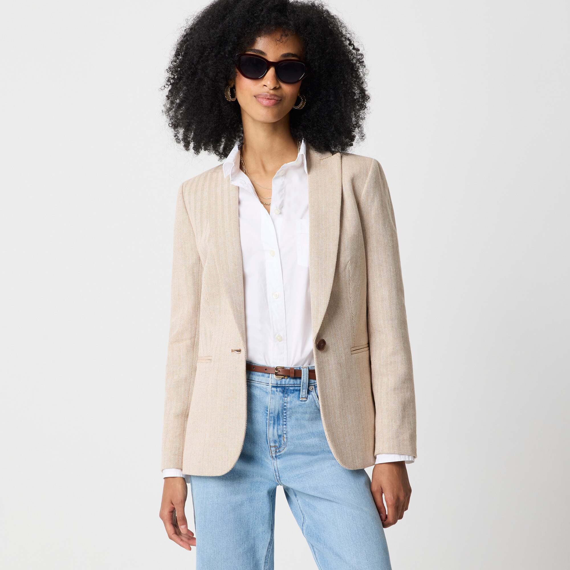 Cotton herringbone one-button blazer
