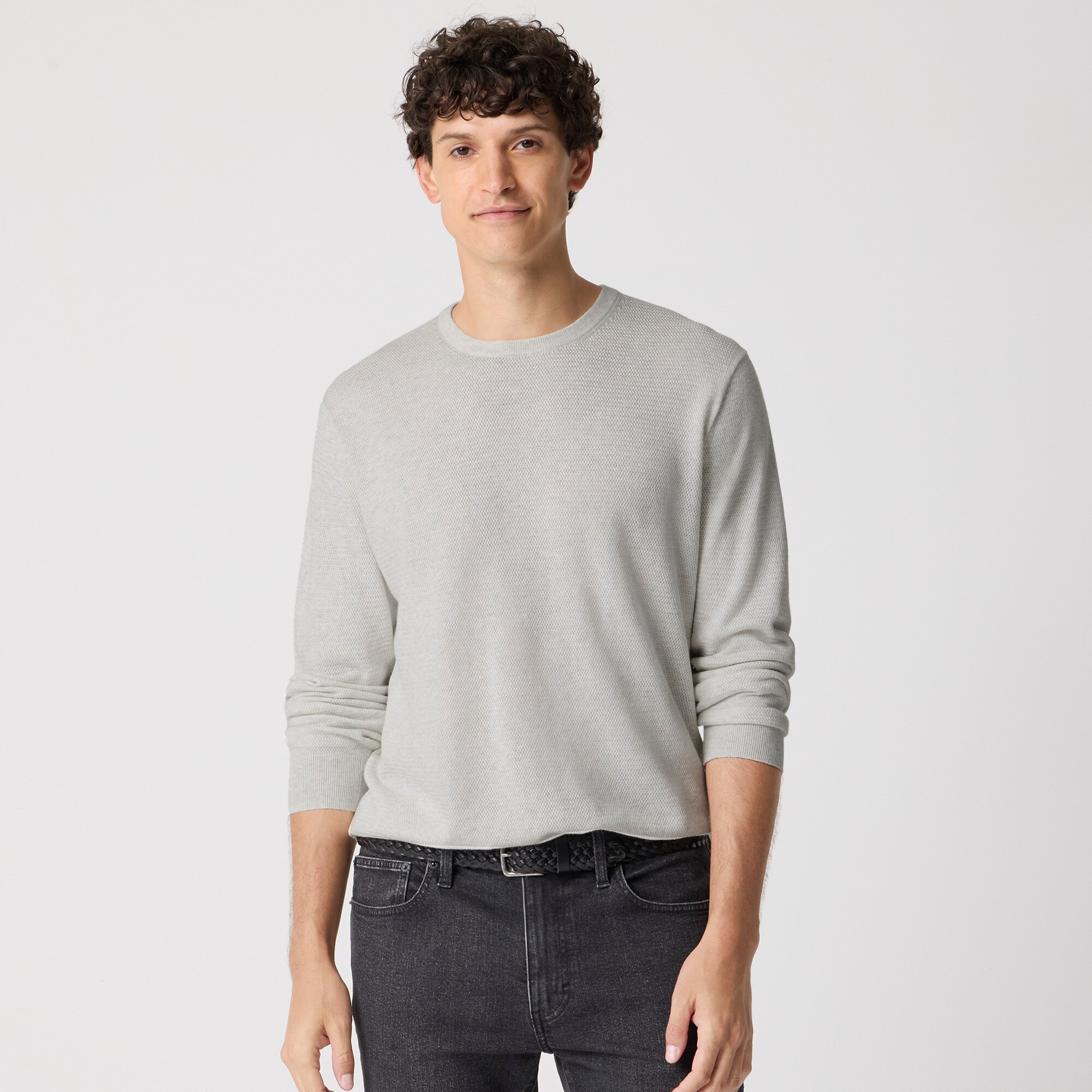 Long-sleeve basketweave crewneck sweater