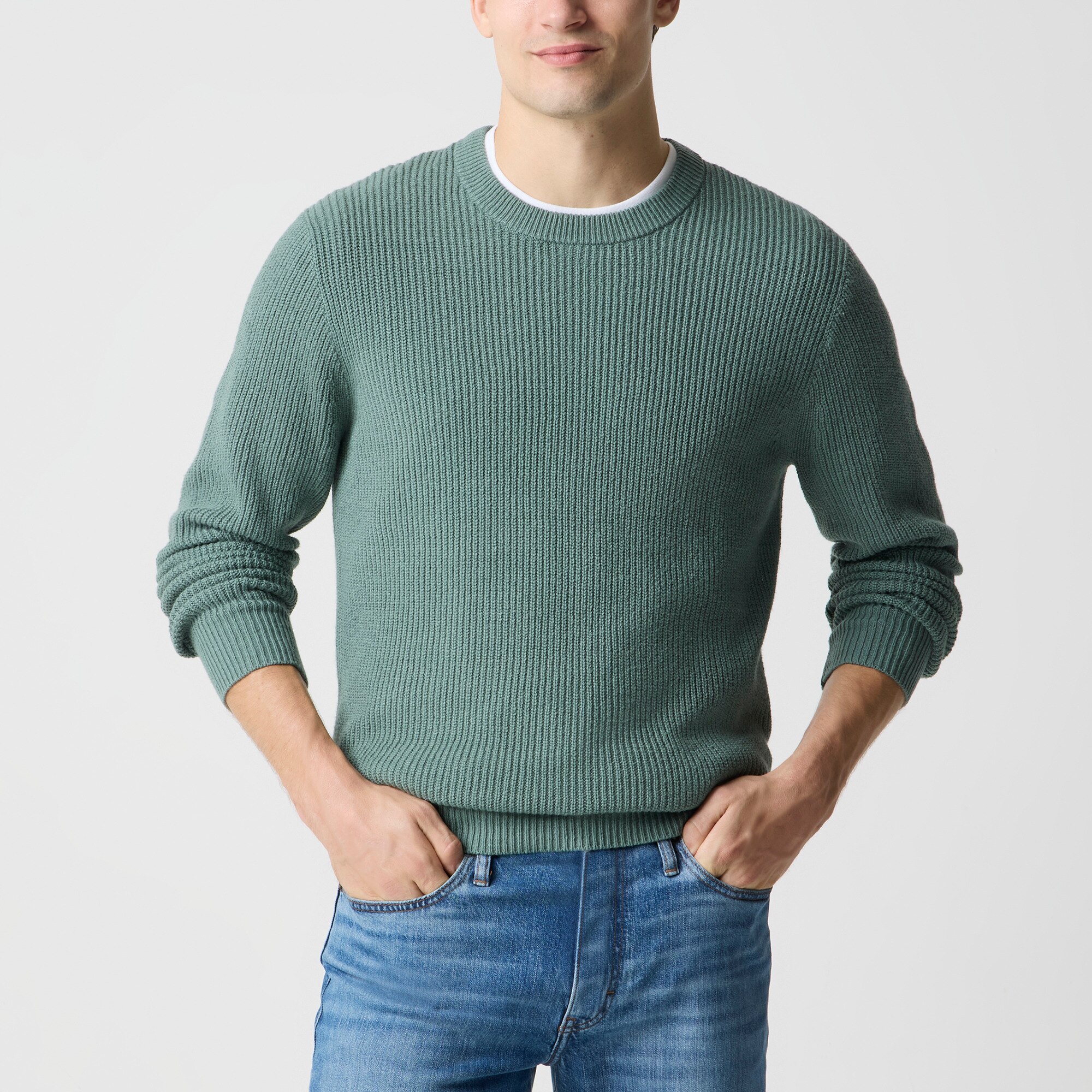 Marled shaker-stitch crewneck sweater