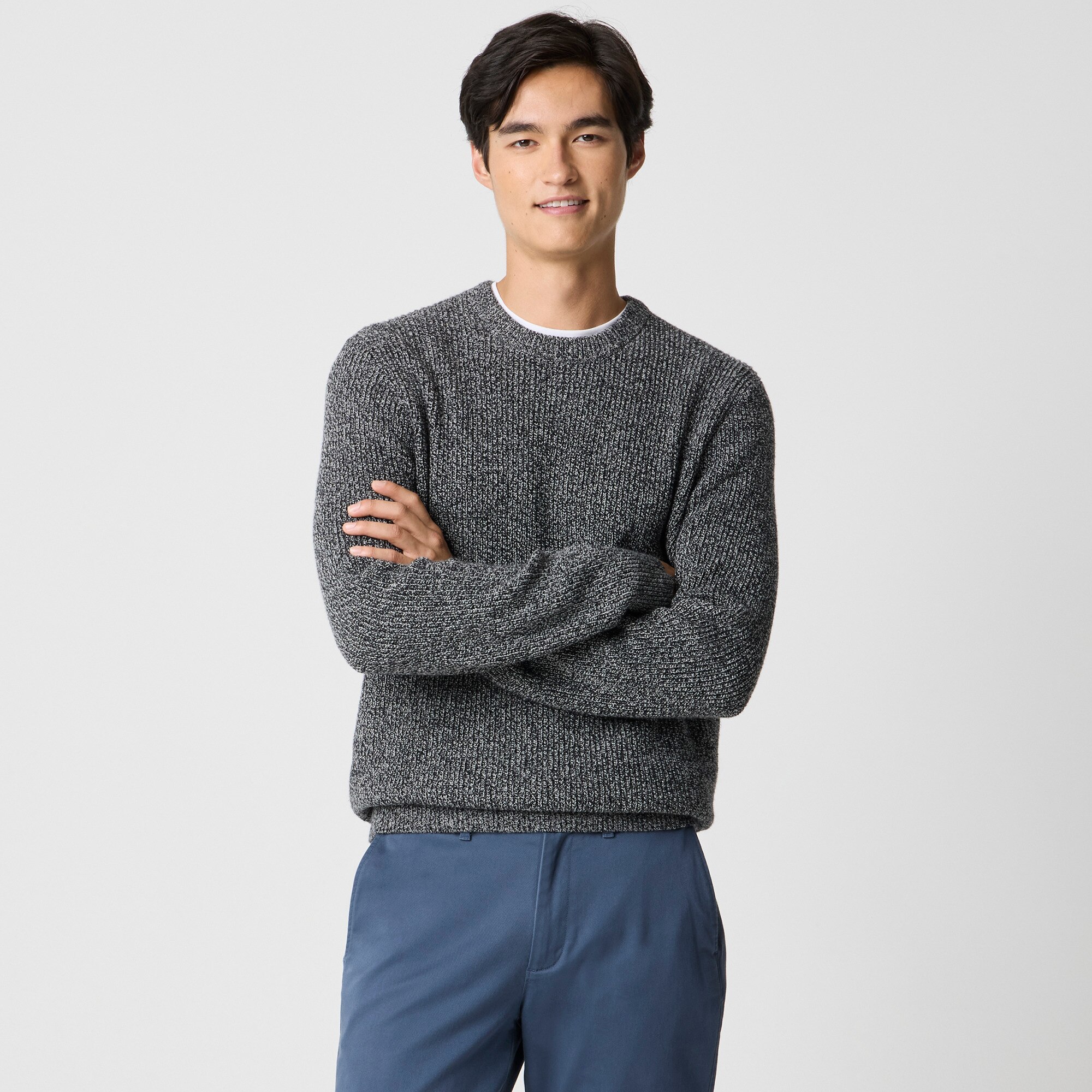 Marled shaker-stitch crewneck sweater