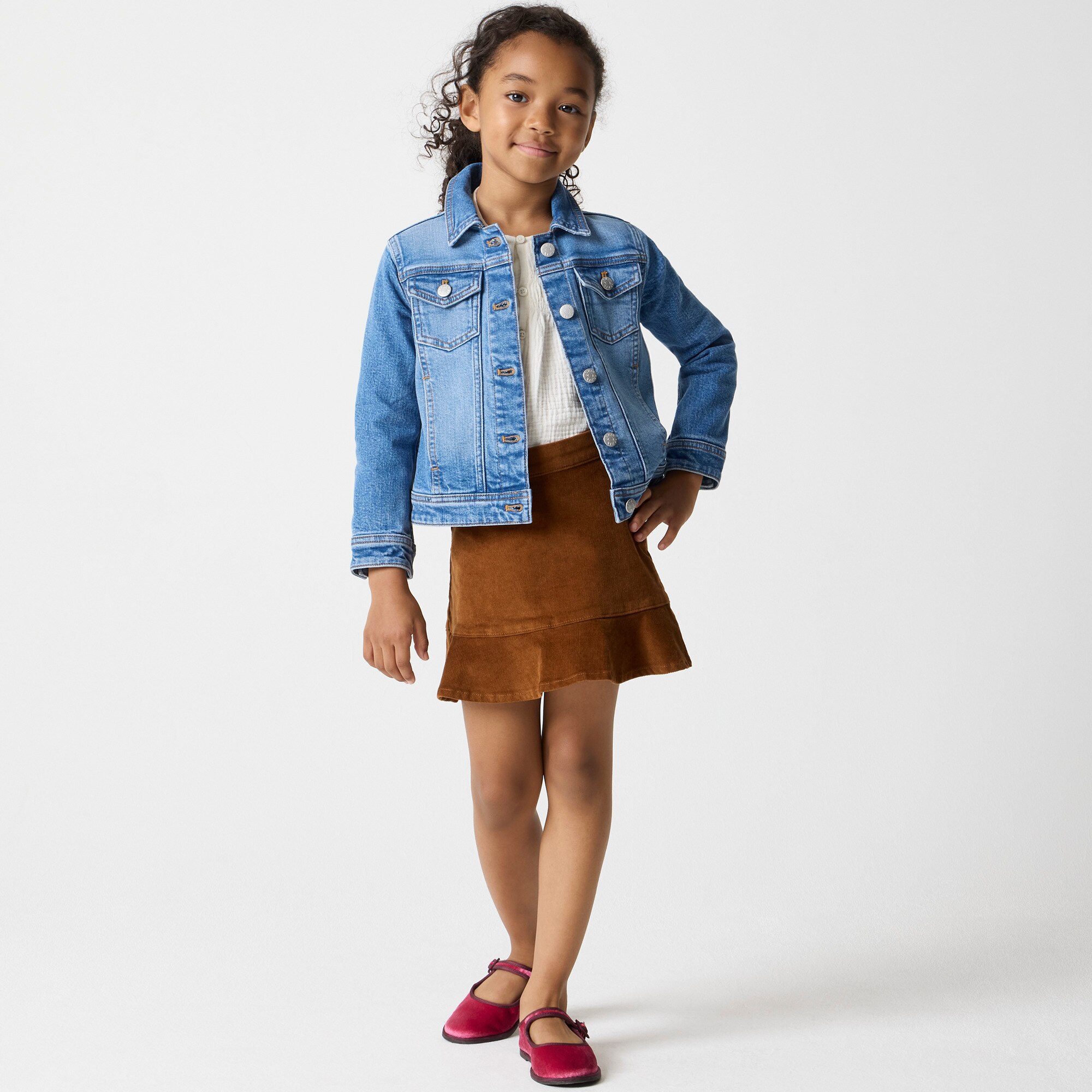 Girls' corduroy ruffle-hem skirt