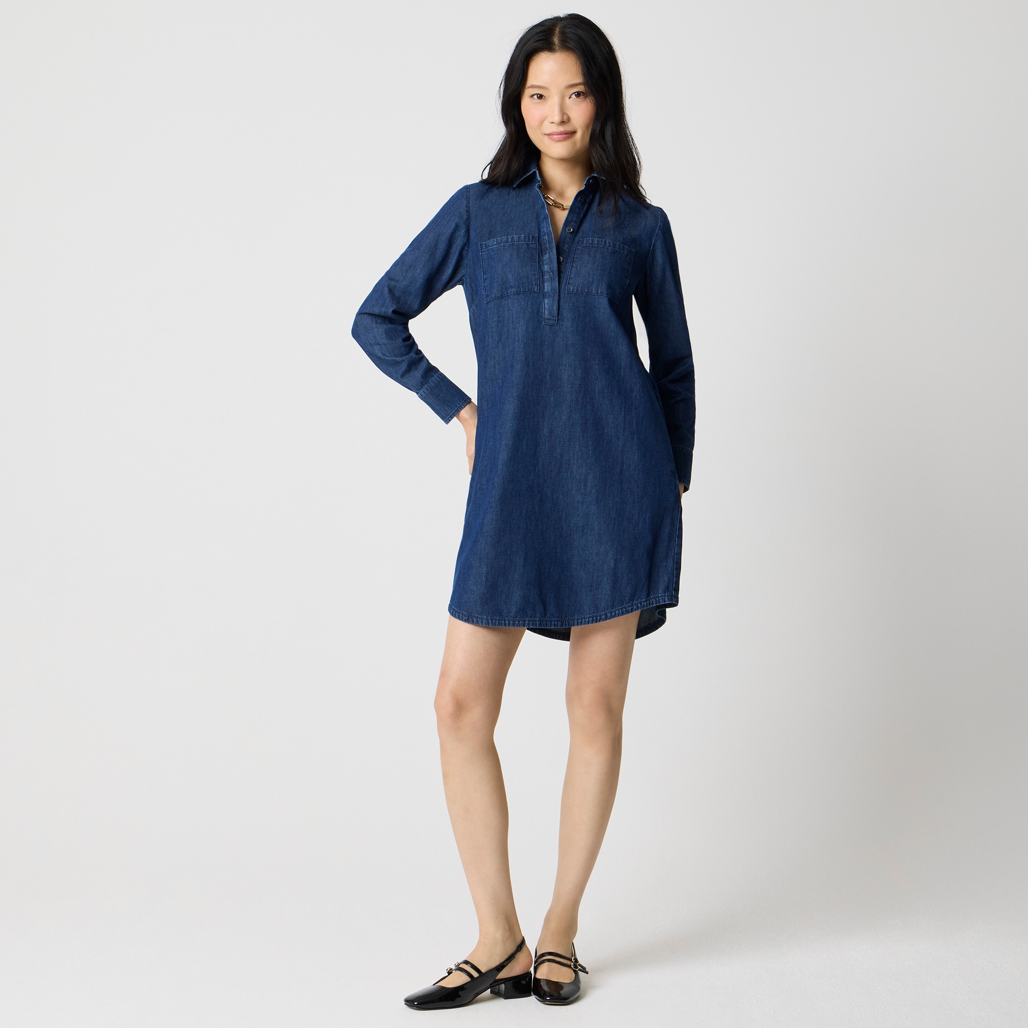 Long-sleeve chambray shirt-dress 80$