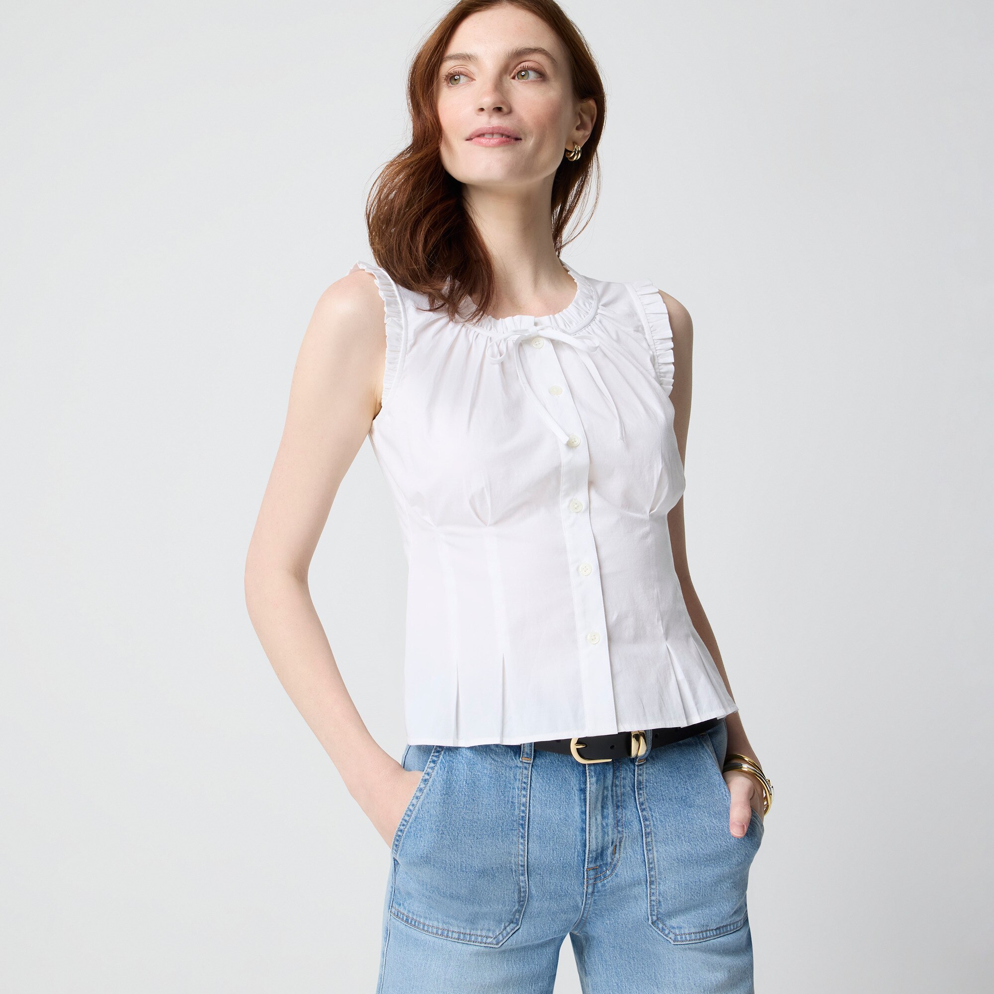 Ruffleneck tie-neck top