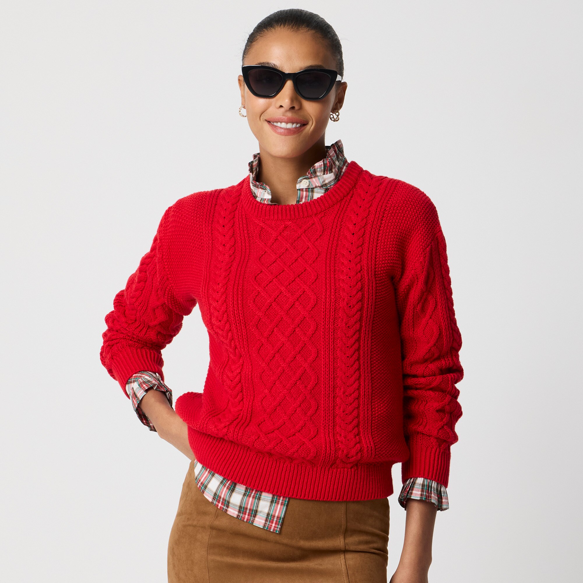 Cable crewneck sweater