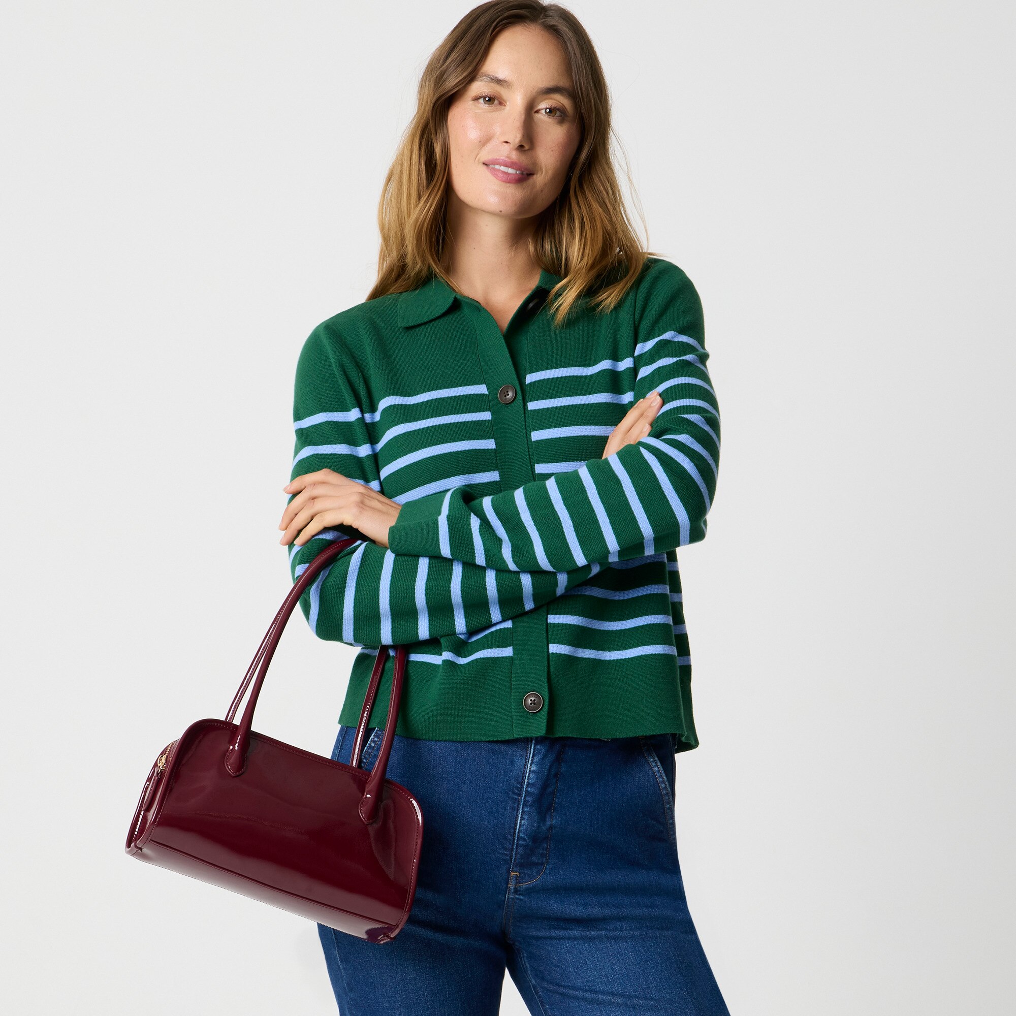 Striped collared sweater-jacket