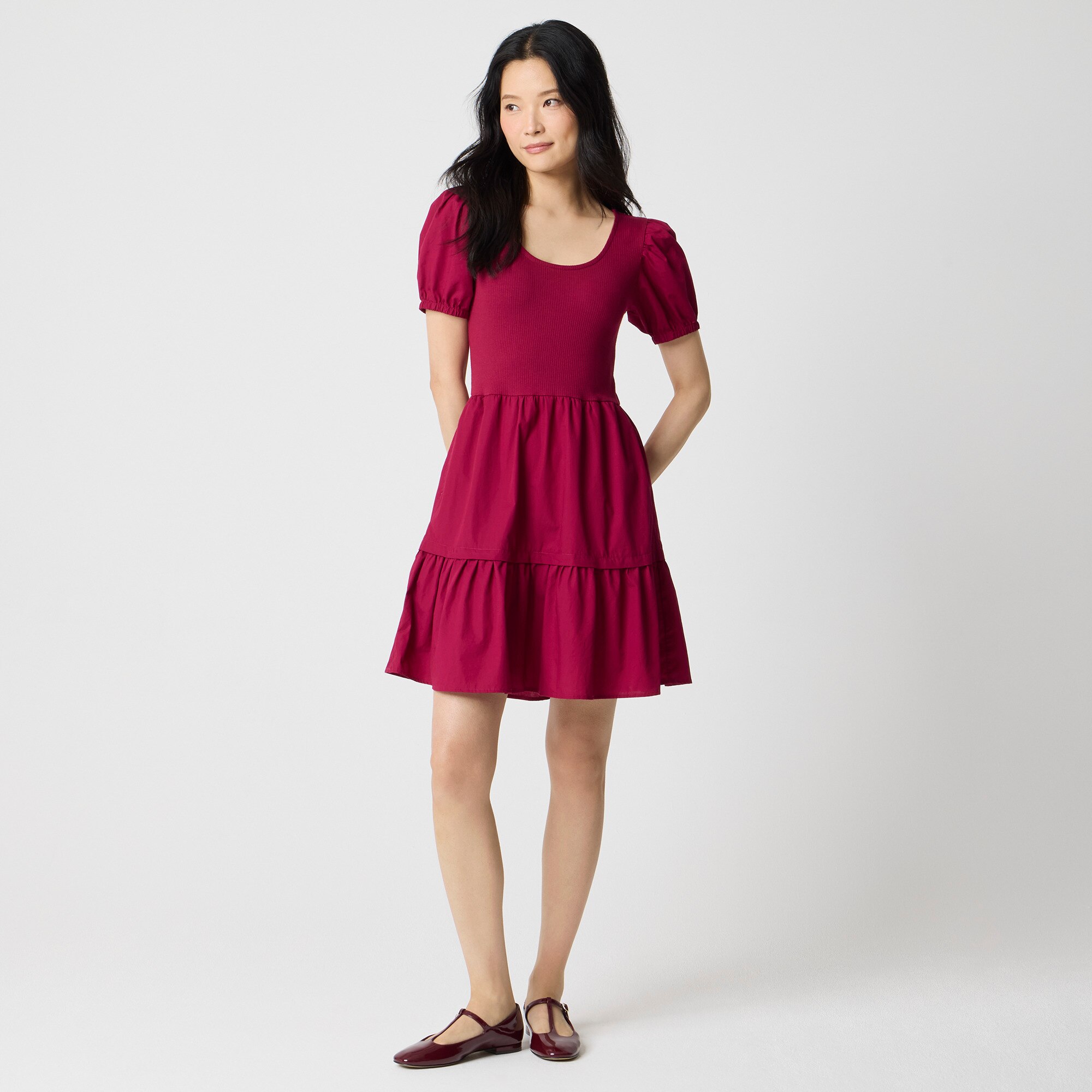Puff-sleeve knit mixy mini dress 40$