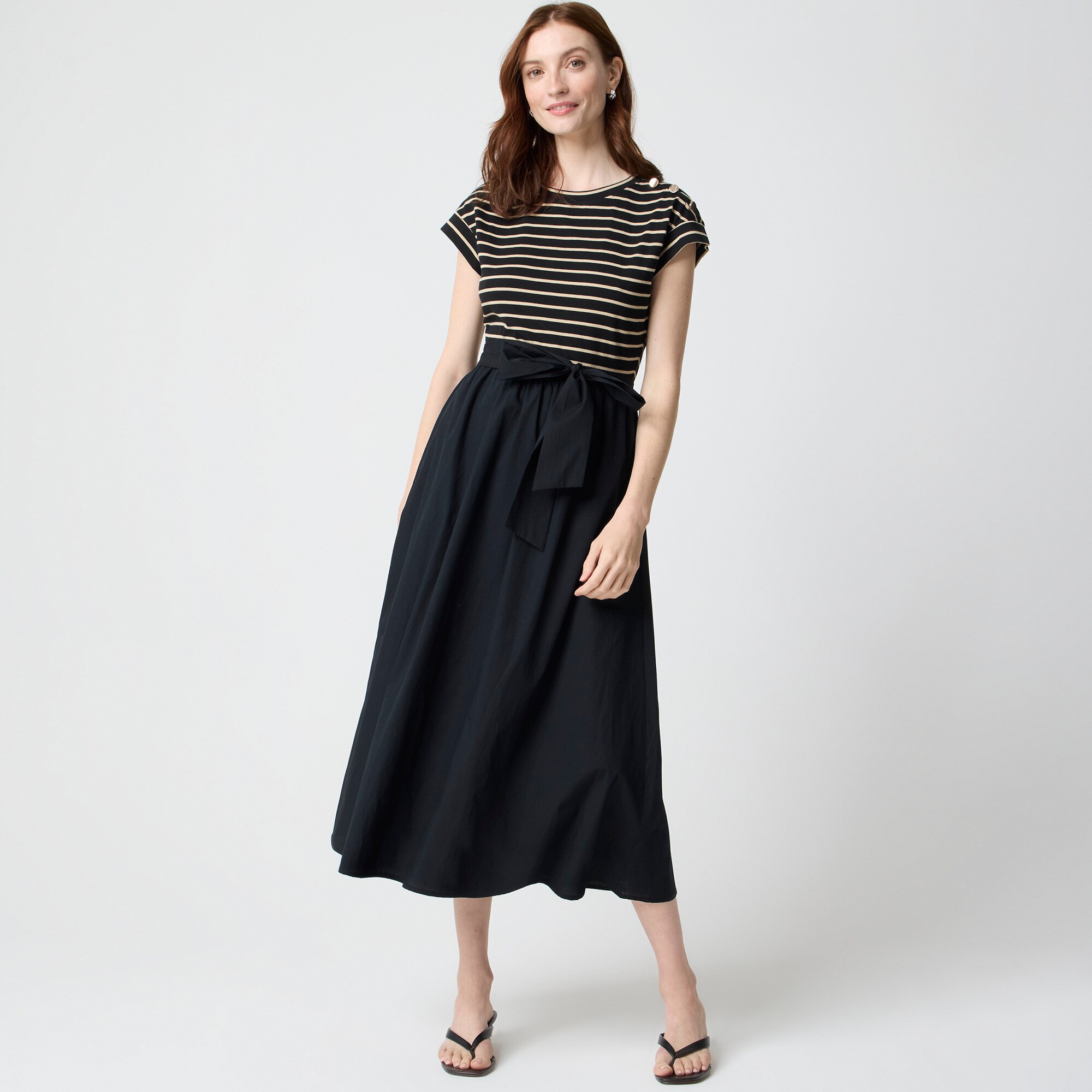 Tall button-shoulder tie-waist knit mixy dress 70$