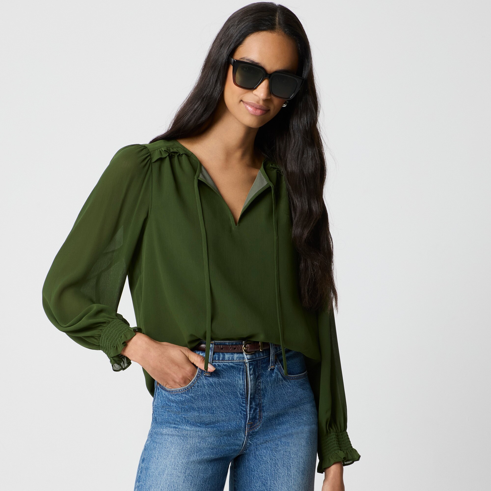 Tie-front long-sleeve top